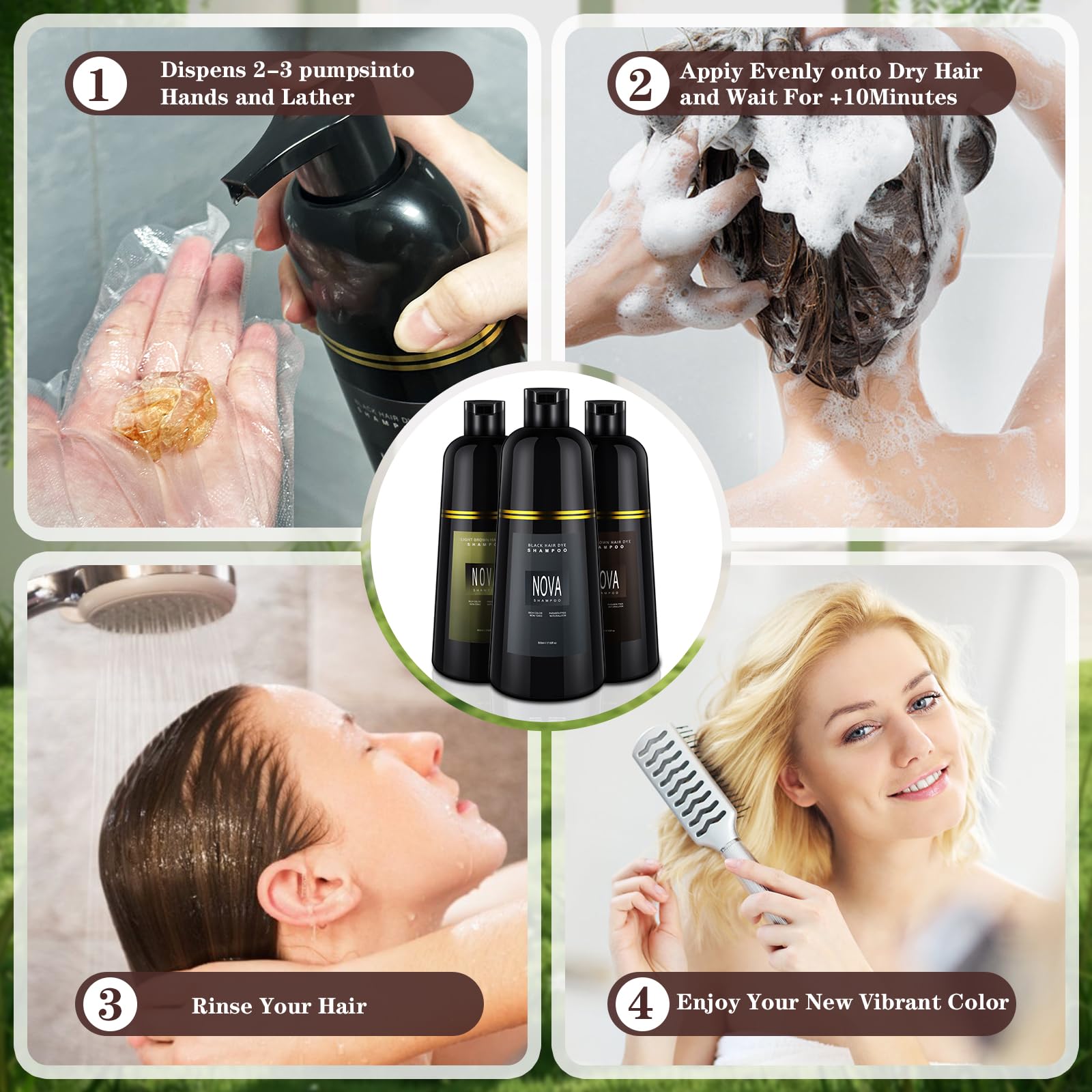 Nova Shampoo 3-in-1 Gray Coverage Hair Color Shampoo – Dark Brown 500ml