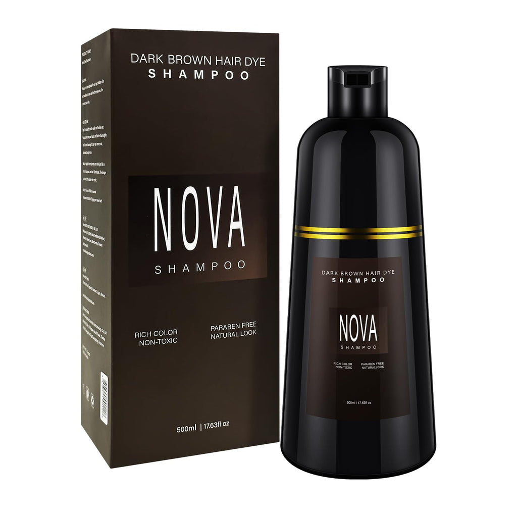 Nova Shampoo 3-in-1 Gray Coverage Hair Color Shampoo – Dark Brown 500ml