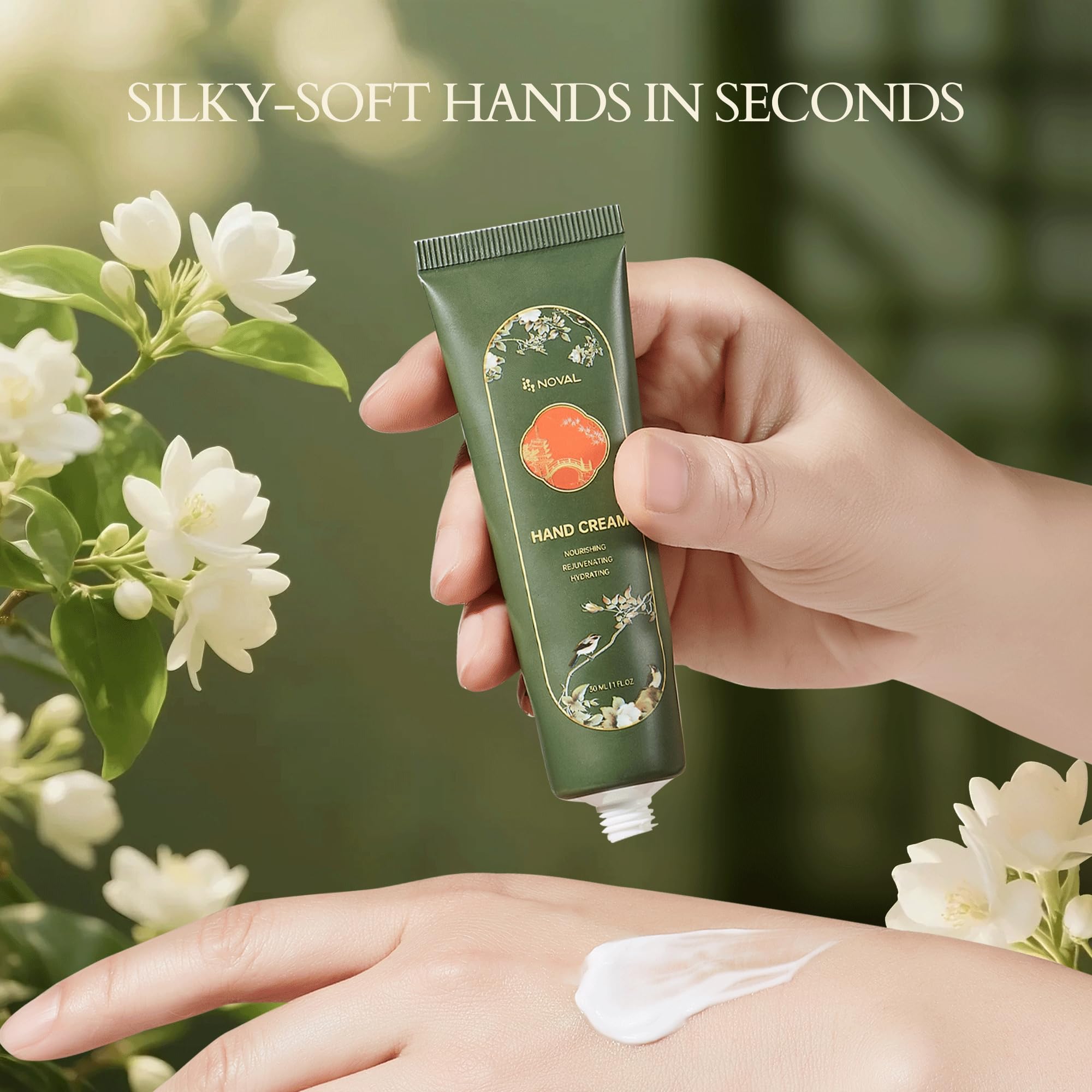 NOVAL Jasmine Hand Cream 10-Pack – Deep Hydration in 30ml Tubes | Non-Greasy, Fast Absorbing