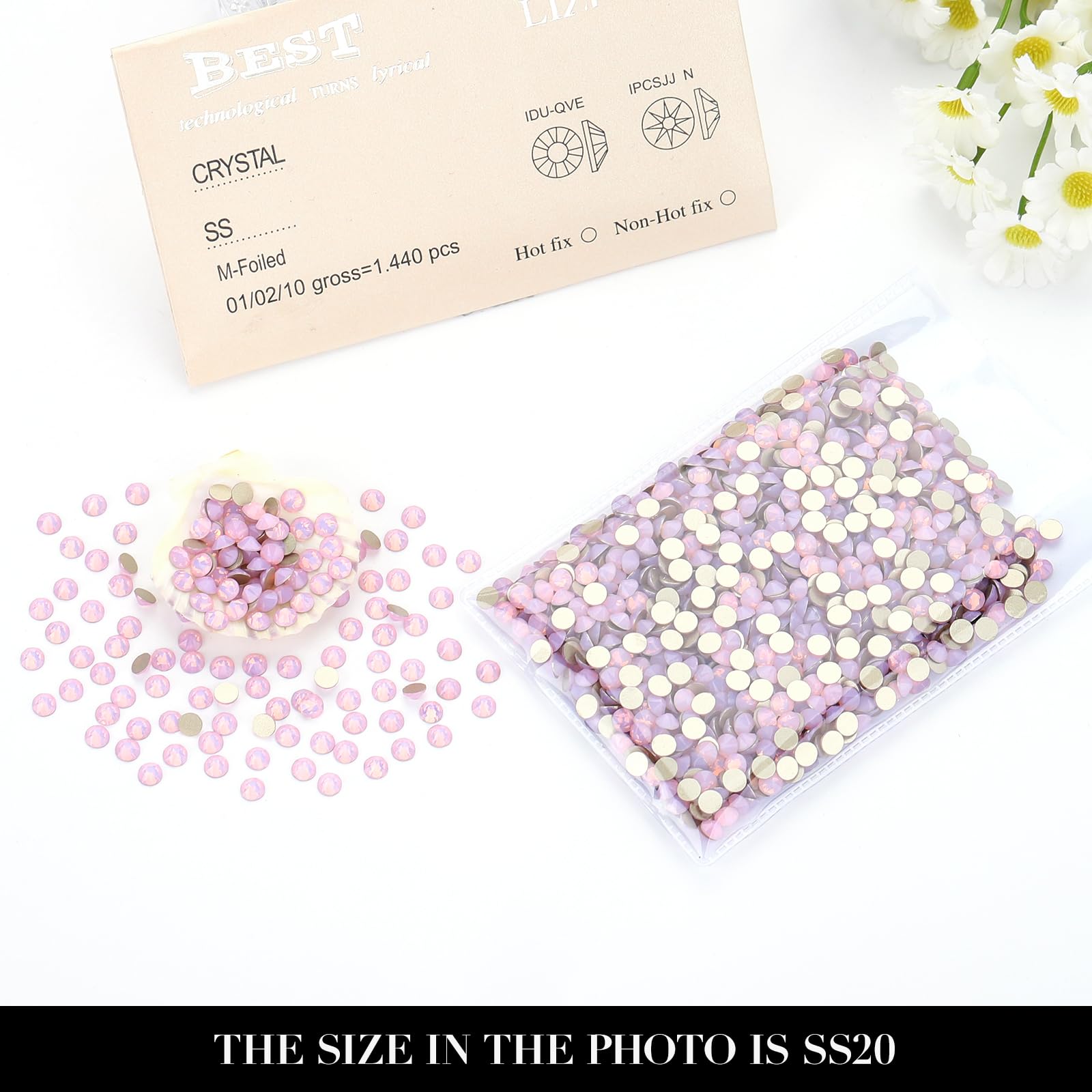 Novani Pink Opal Rhinestones 1440pcs – Flat Back 2088 SS20 4.6-4.8mm for Nail Art & Crafting