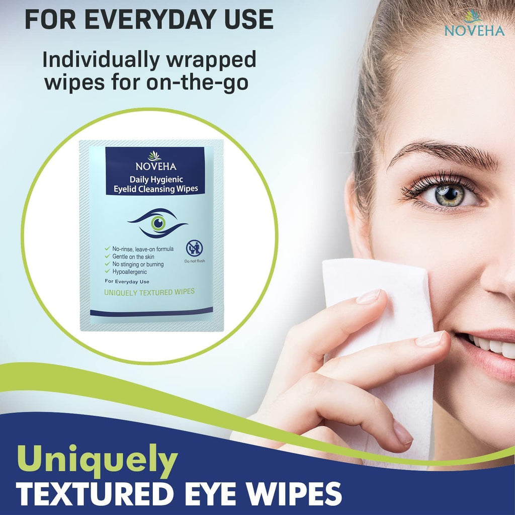 NOVEHA 180Pcs Daily Hygienic Eyelid & Lash Wipes – 120 Individually Wrapped Cleansing Wipes (3 Pack)