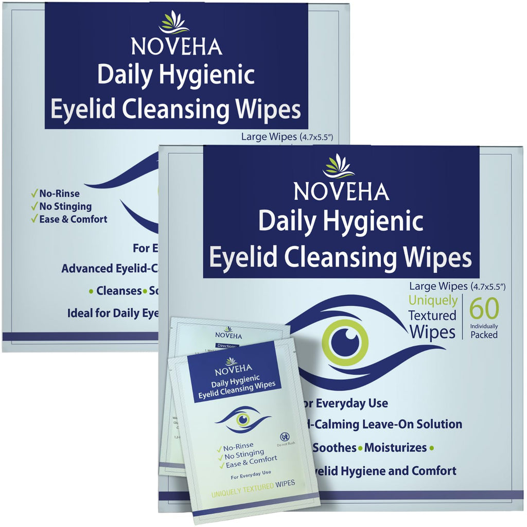 NOVEHA Daily Hygienic Eyelid & Lash Wipes – 120 Wipes, Hypoallergenic & Gentle (2 Pack)