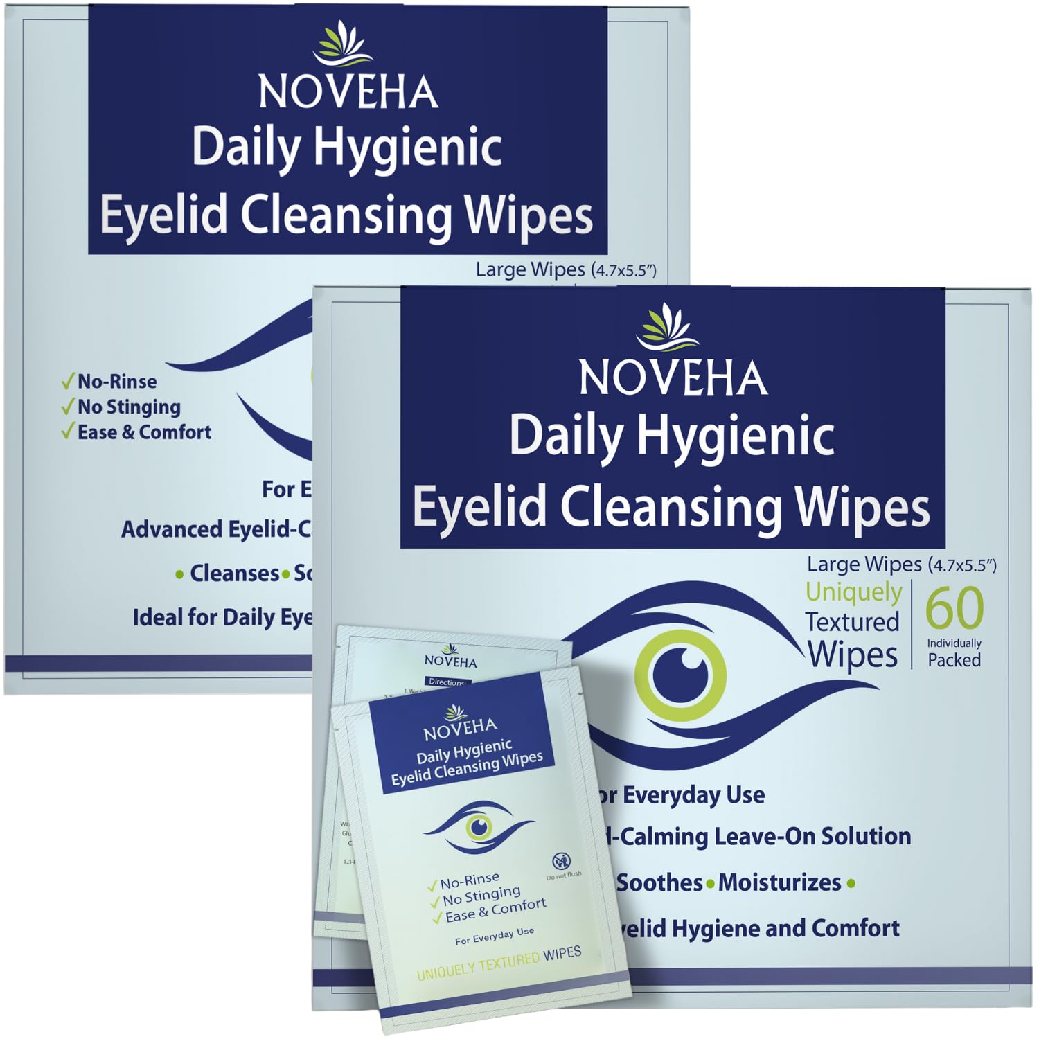 NOVEHA Daily Hygienic Eyelid & Lash Wipes – 120 Wipes, Hypoallergenic & Gentle (2 Pack)
