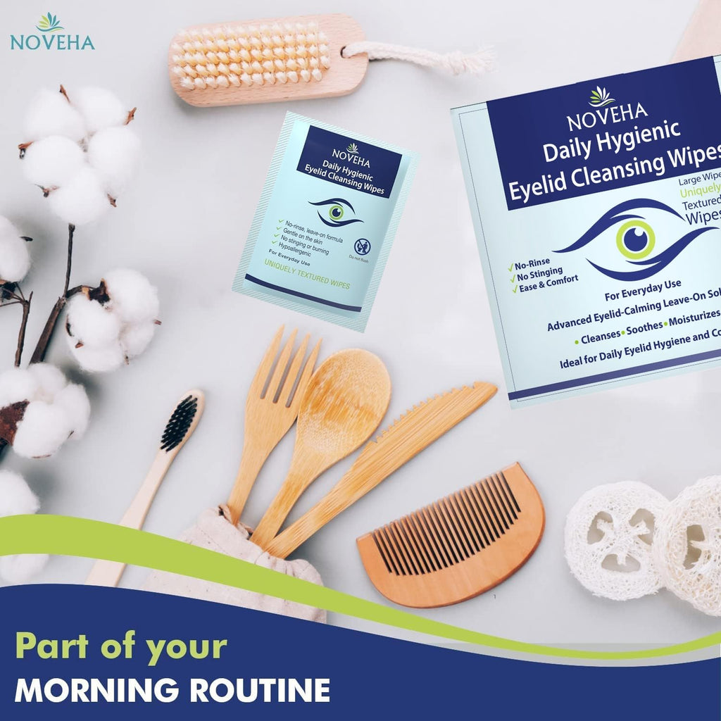 NOVEHA Daily Hygienic Eyelid & Lash Wipes – 120 Wipes, Hypoallergenic & Gentle (2 Pack)