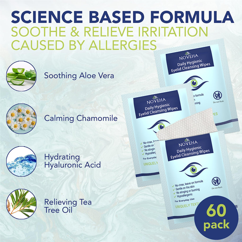 NOVEHA Daily Hygienic Eyelid & Lash Wipes – 120 Wipes, Hypoallergenic & Gentle (2 Pack)