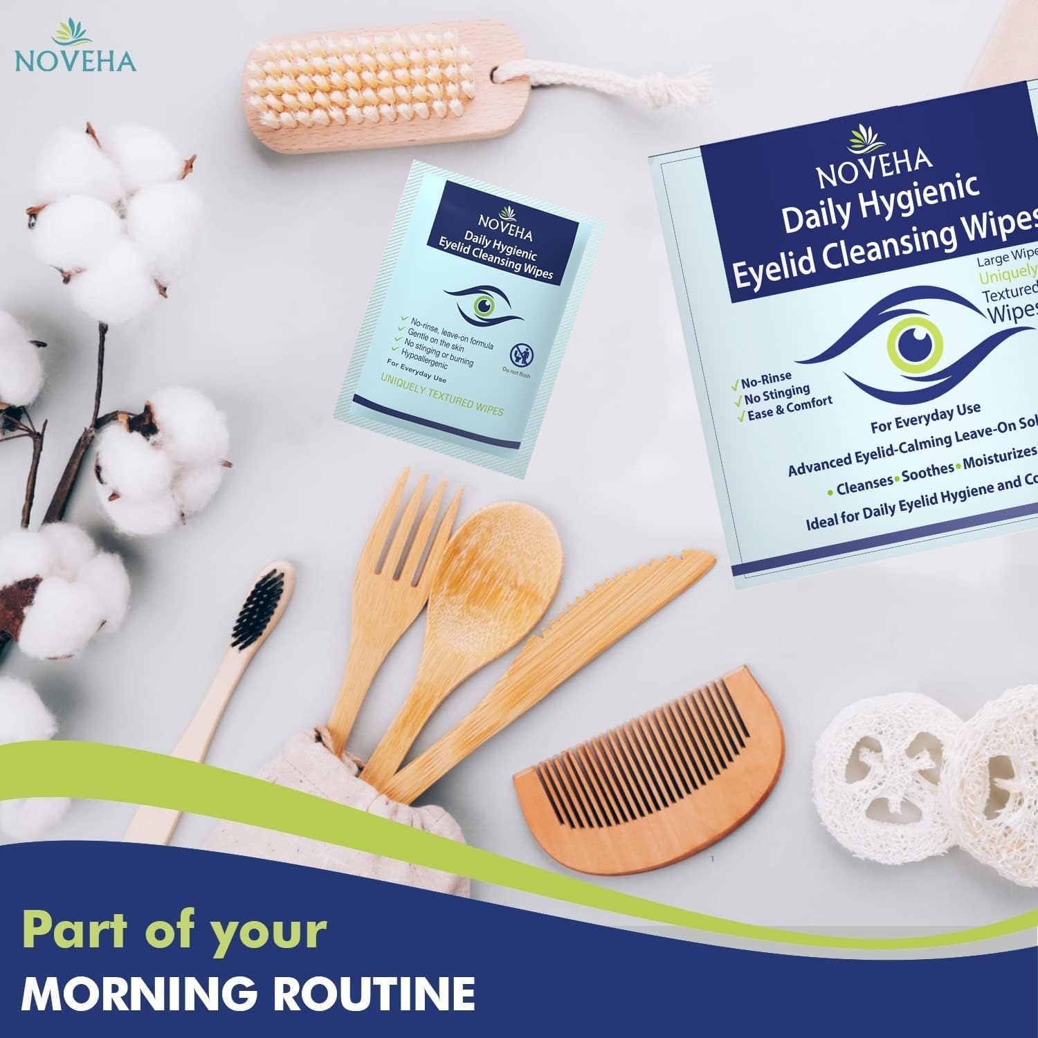 NOVEHA 180Pcs Daily Hygienic Eyelid & Lash Wipes – 120 Individually Wrapped Cleansing Wipes (3 Pack)