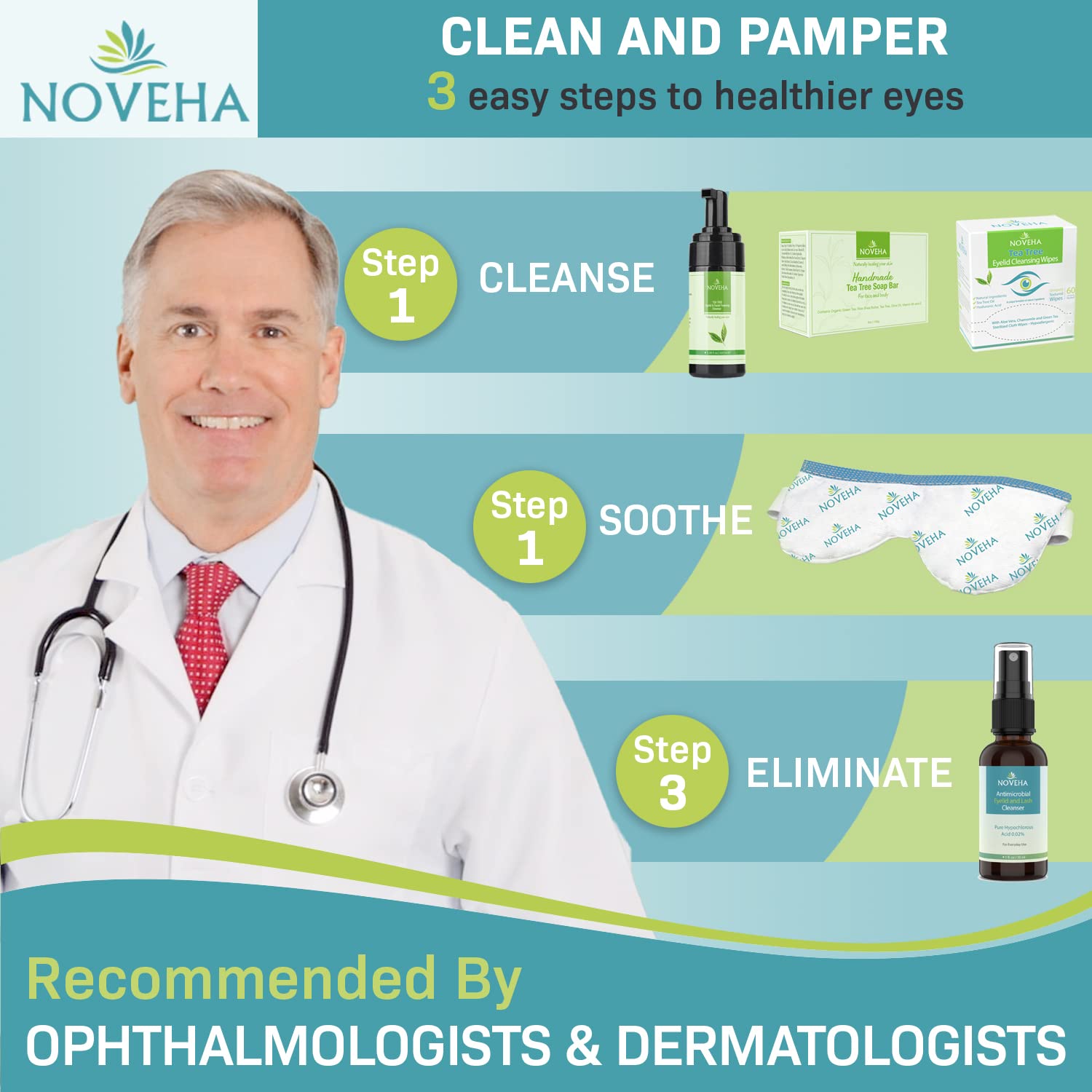 NOVEHA Tea Tree Oil Foaming Cleanser – Daily Eyelid & Facial Cleanser, Organic & Gentle, 2-Pack