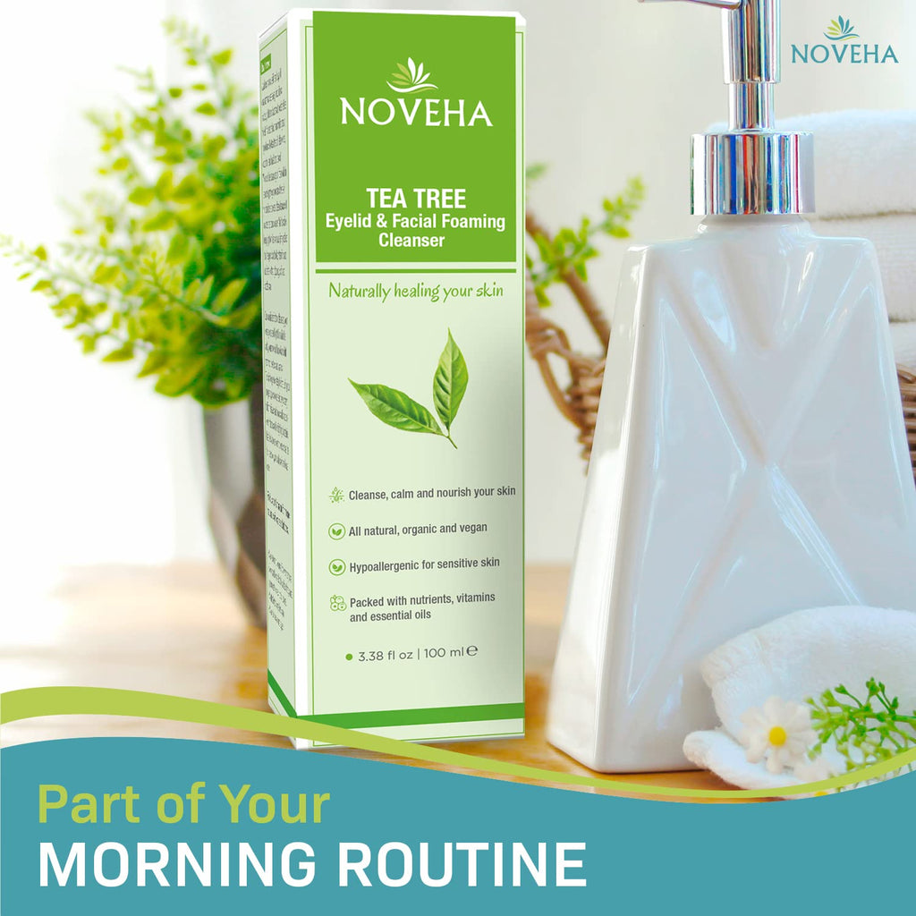 NOVEHA Tea Tree Oil Foaming Cleanser – Daily Eyelid & Facial Cleanser, Organic & Gentle, 2-Pack