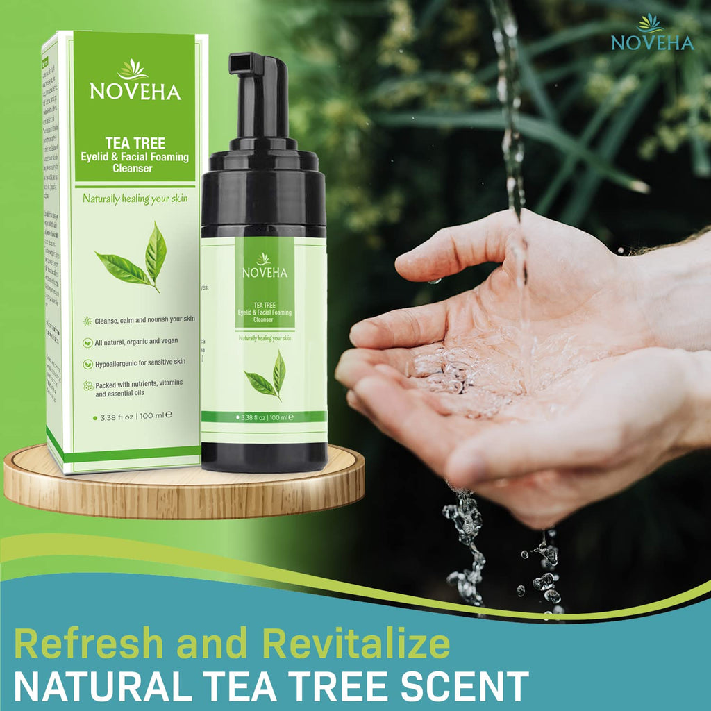 NOVEHA Tea Tree Oil Foaming Cleanser – Daily Eyelid & Facial Cleanser, Organic & Gentle, 2-Pack
