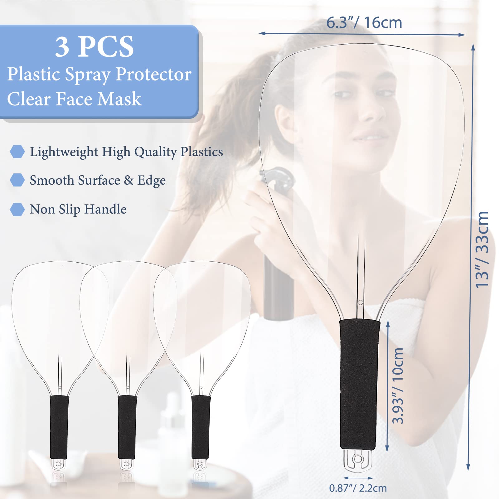 Noverlife 3-Pack Barber Salon Face Shield | Plastic Hairdressing Shield with Sponge Handle