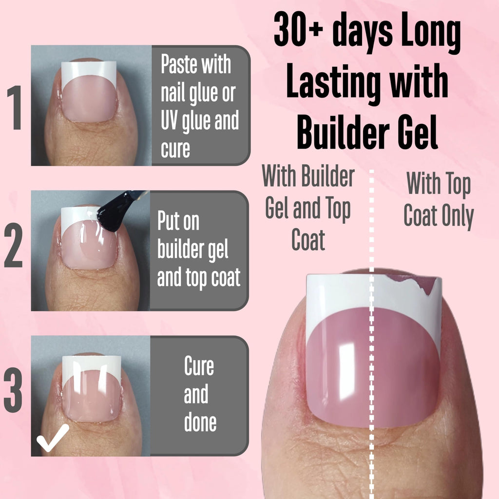 NOVO OVO French Tip Toe Nail Tips – Pre-Designed Soft Gel, Baby Pink, 240 pcs, 15 Sizes