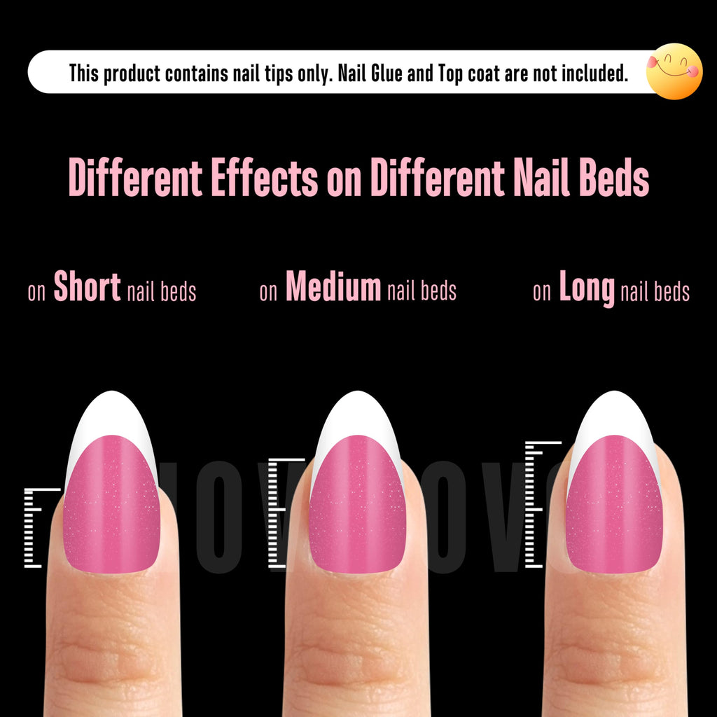 NOVO OVO White French Tip Almond Nail Tips – Rose Pink, Extra Thick Soft Gel Press-On (240 pcs)