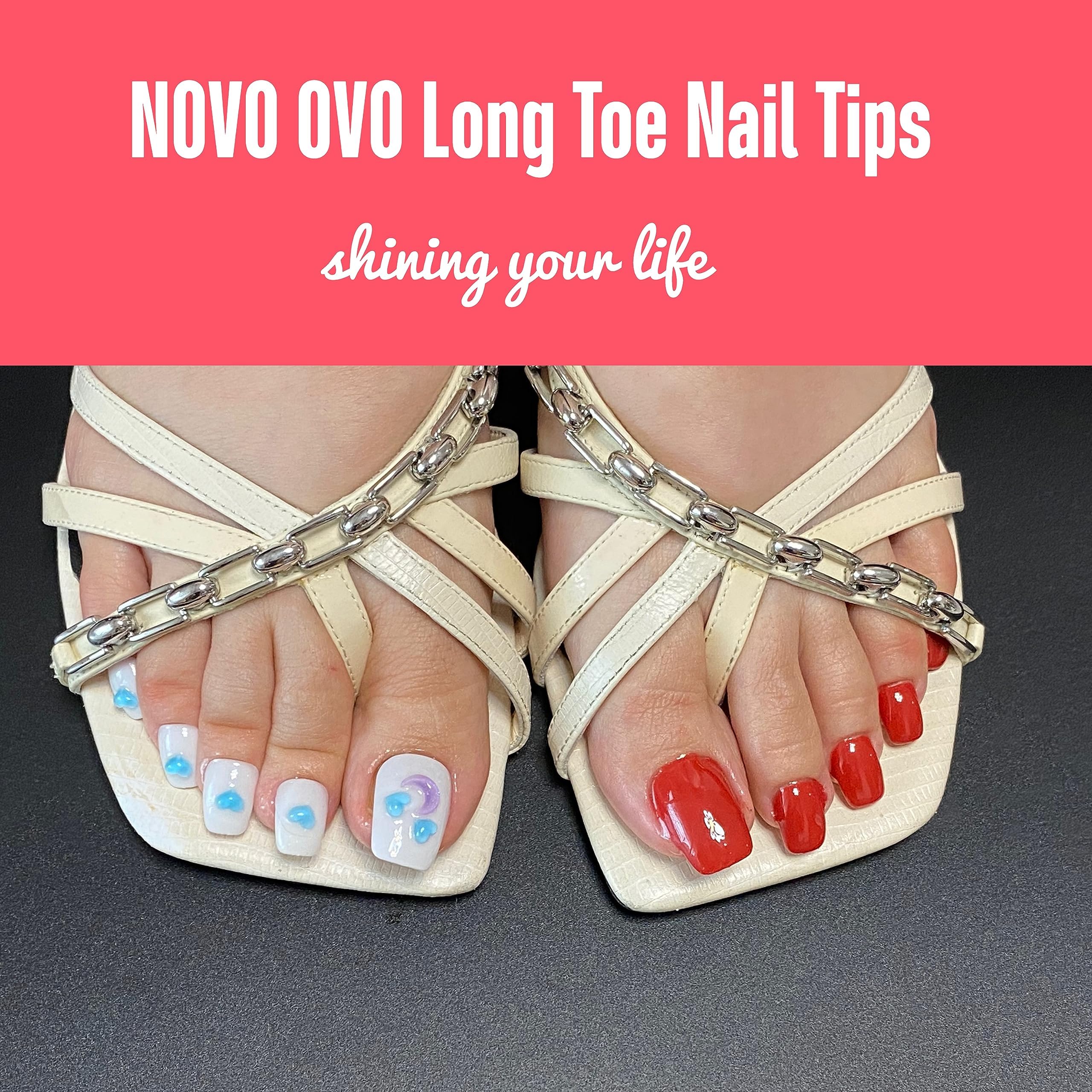 NOVO OVO 120 Pcs Long Toe Nail Tips – Curved Full Cover Press-On Toenails