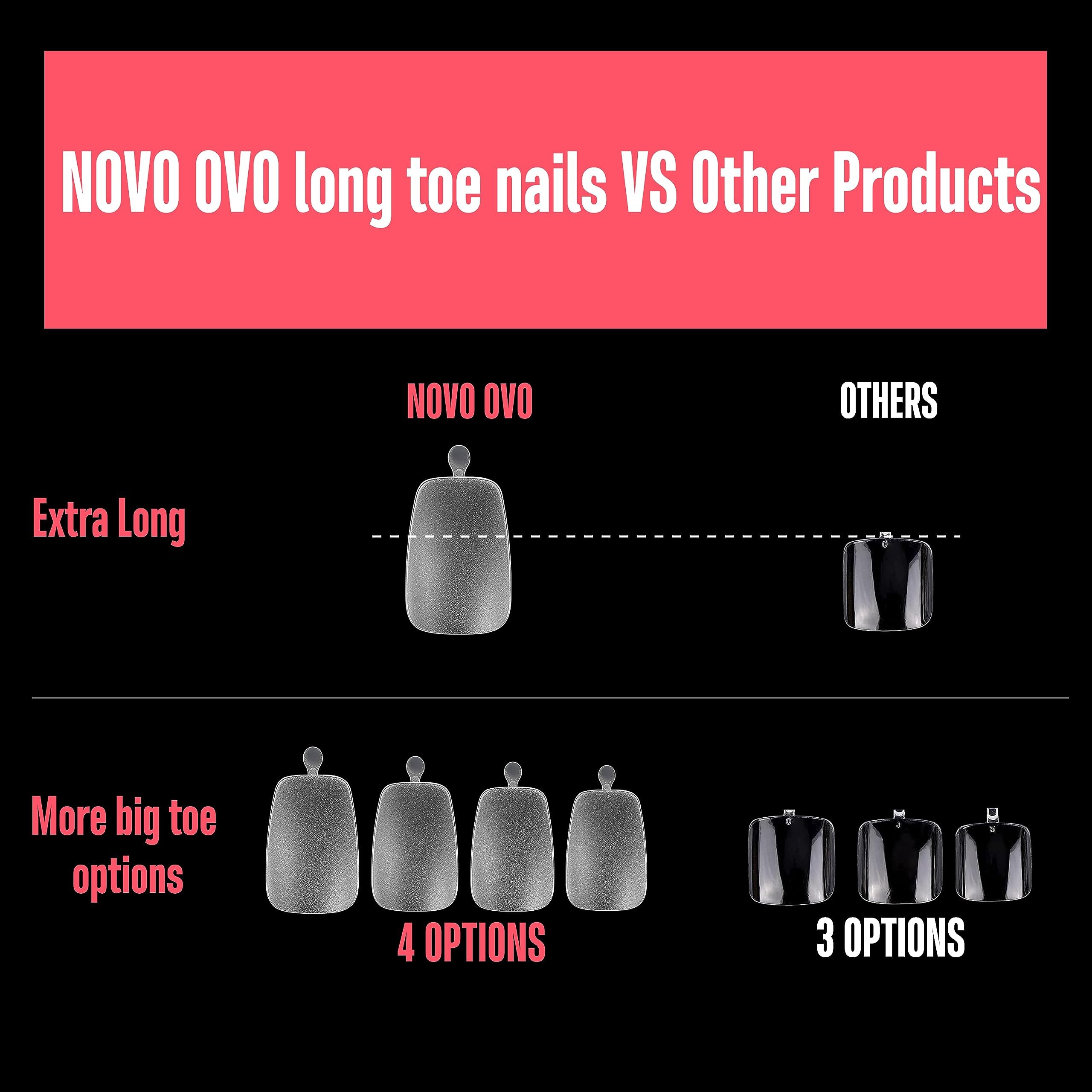 NOVO OVO 120 Pcs Long Toe Nail Tips – Curved Full Cover Press-On Toenails