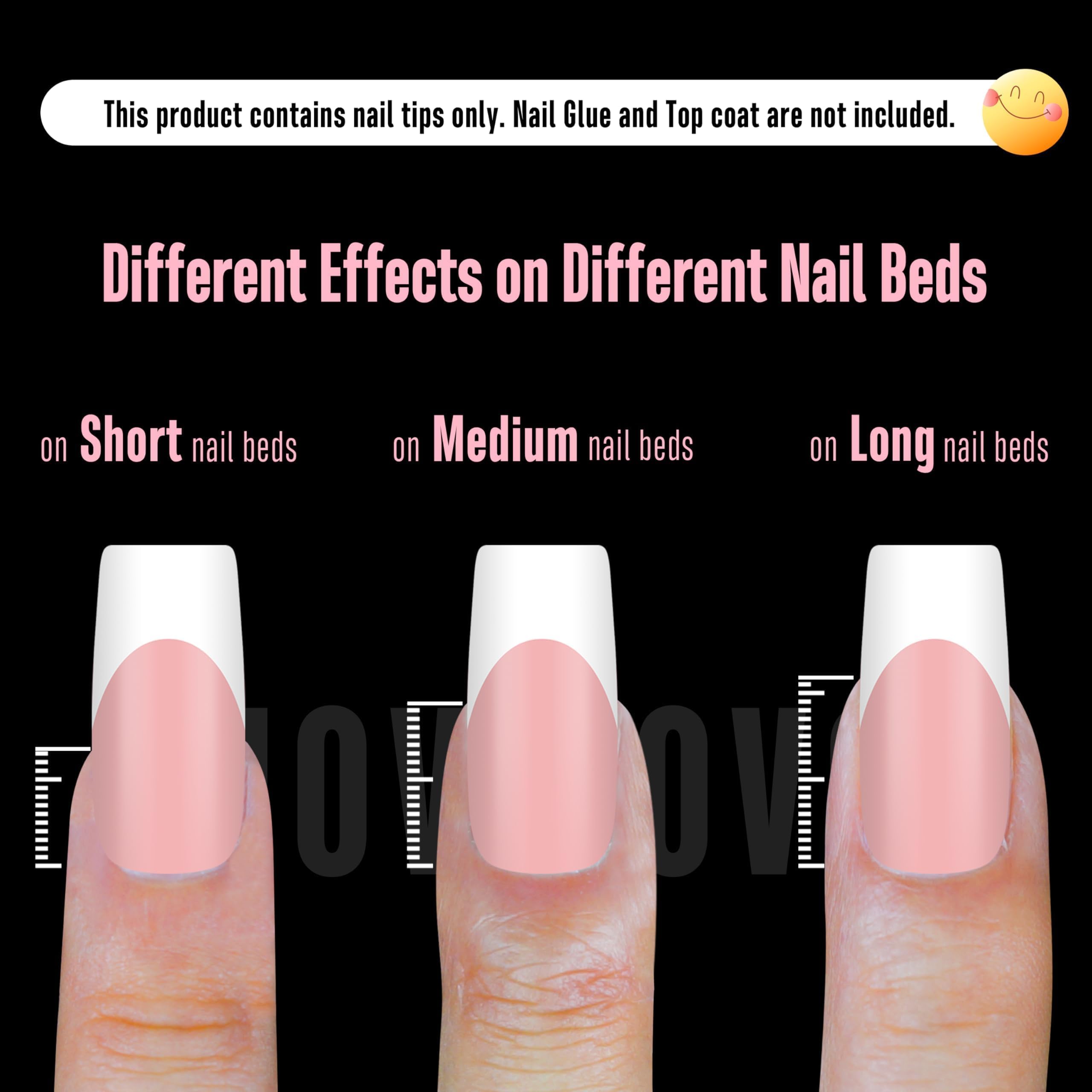 NOVO OVO White French Tip Medium Square Nail Tips – Baby Pink, Extra Thick Soft Gel, No Glue Included, 15 Sizes x 240 pcs