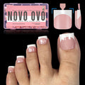NOVO OVO French Tip Toe Nail Tips – Pre-Designed Soft Gel, Baby Pink, 240 pcs, 15 Sizes