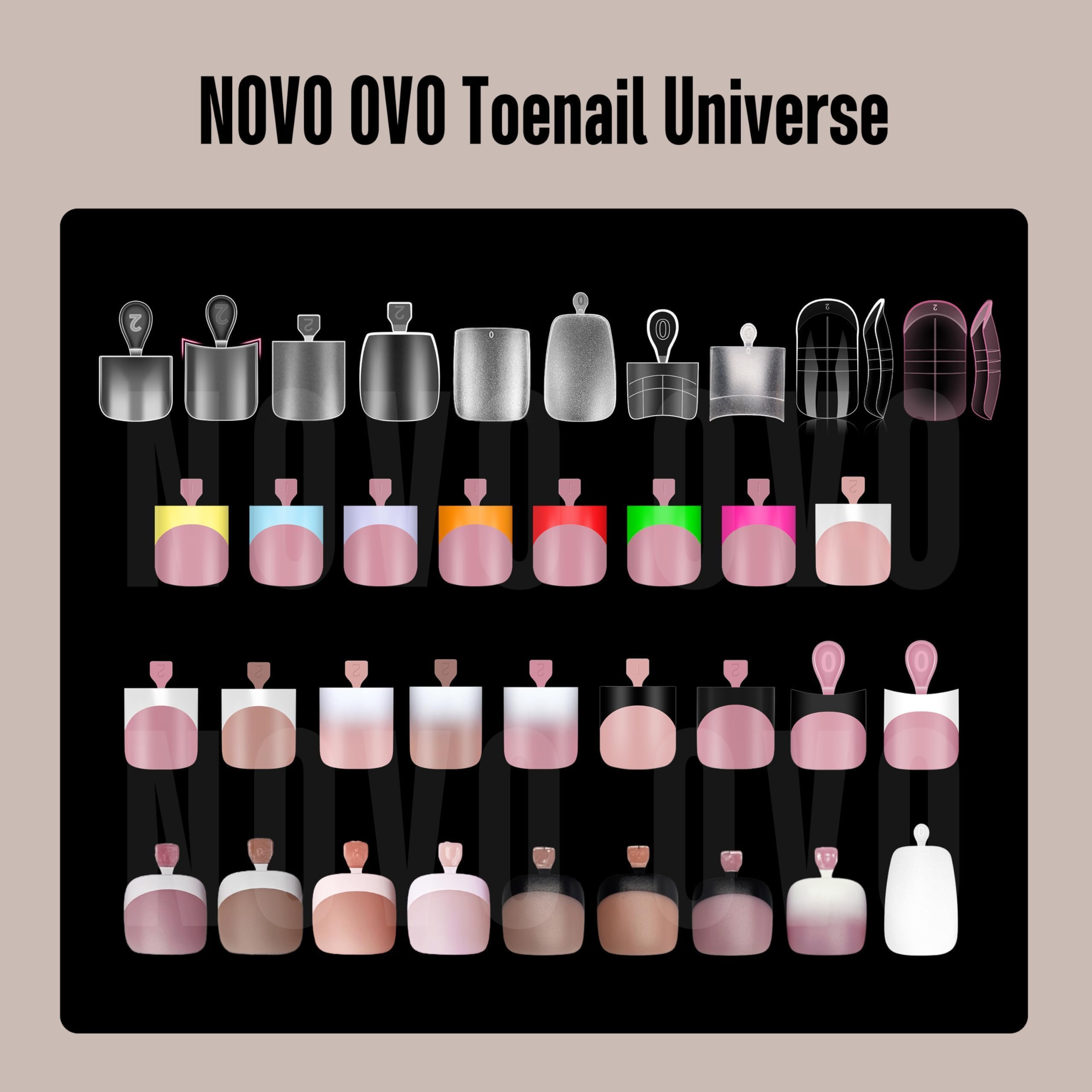 NOVO OVO French Tip Toe Nail Tips – Pre-Designed Soft Gel, Baby Pink, 240 pcs, 15 Sizes
