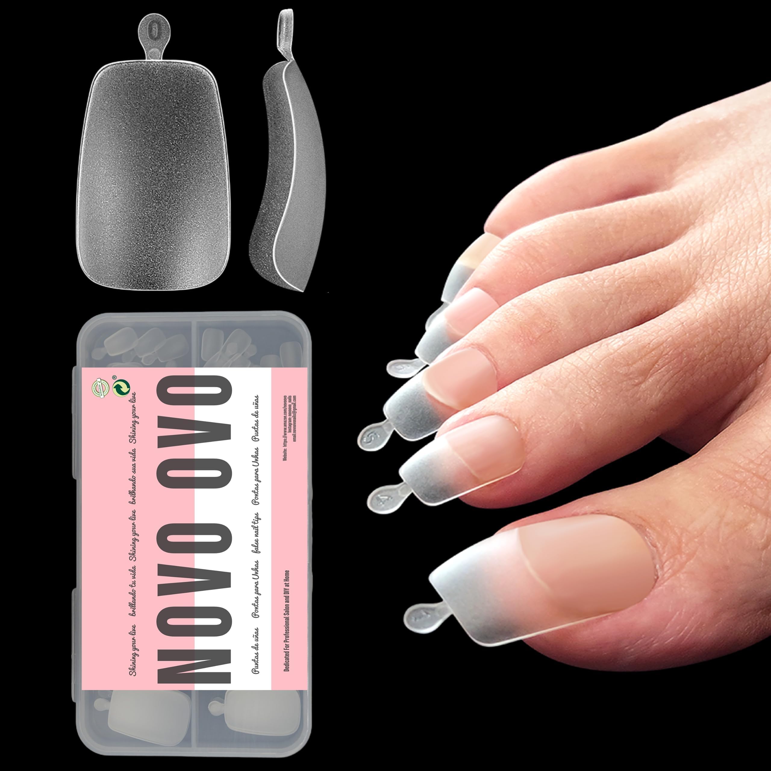 NOVO OVO 120 Pcs Long Toe Nail Tips – Curved Full Cover Press-On Toenails