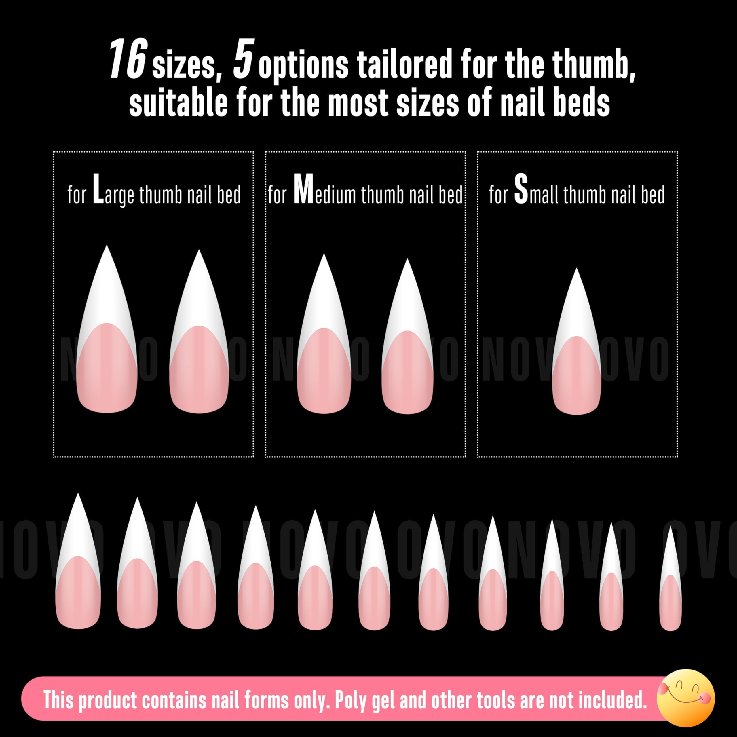 NOVO OVO White French Tip Long XL Sharp Stiletto Nail Tips – Baby Pink Press-On Nails, Soft Gel, 160 pcs, 16 Sizes