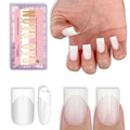 NOVO OVO Milky White Short Sharp Square French Tip Nails – Press-On Soft Gel Tips, 15 Sizes, 240 pcs