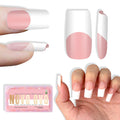 NOVO OVO Old School Wide White French Tip Nails – Press On, Baby Pink, 240 pcs, 15 Sizes