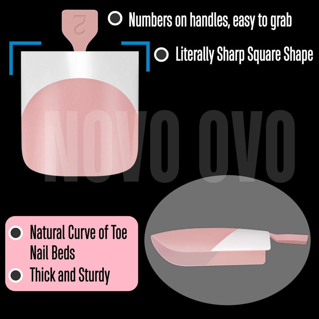 NOVO OVO French Tip Toe Nail Tips – Pre-Designed Soft Gel, Baby Pink, 240 pcs, 15 Sizes