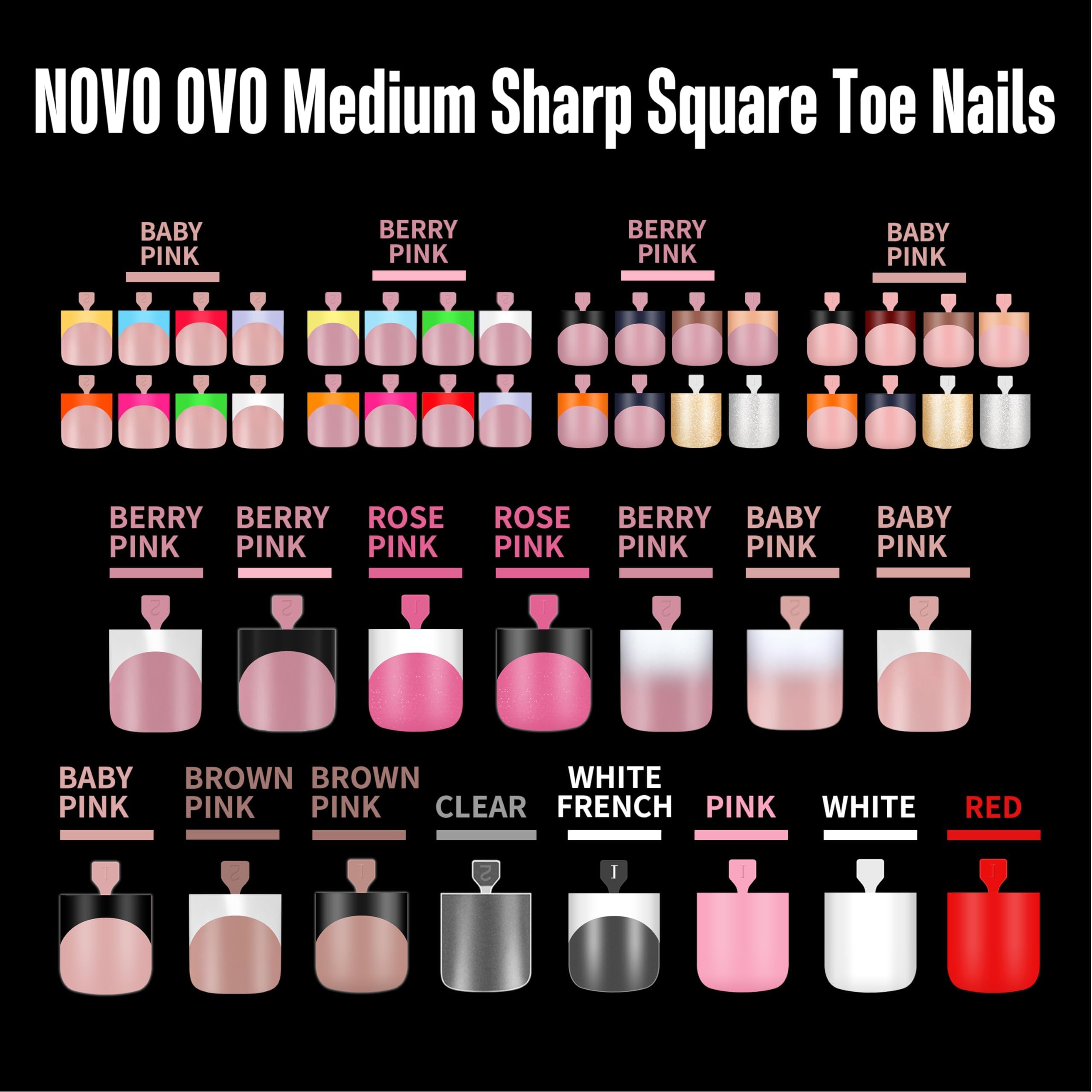 NOVO OVO Red Toe Nail Tips Square - 240Pcs Soft Gel Press On Toenails, 15 Sizes, Wide Fit