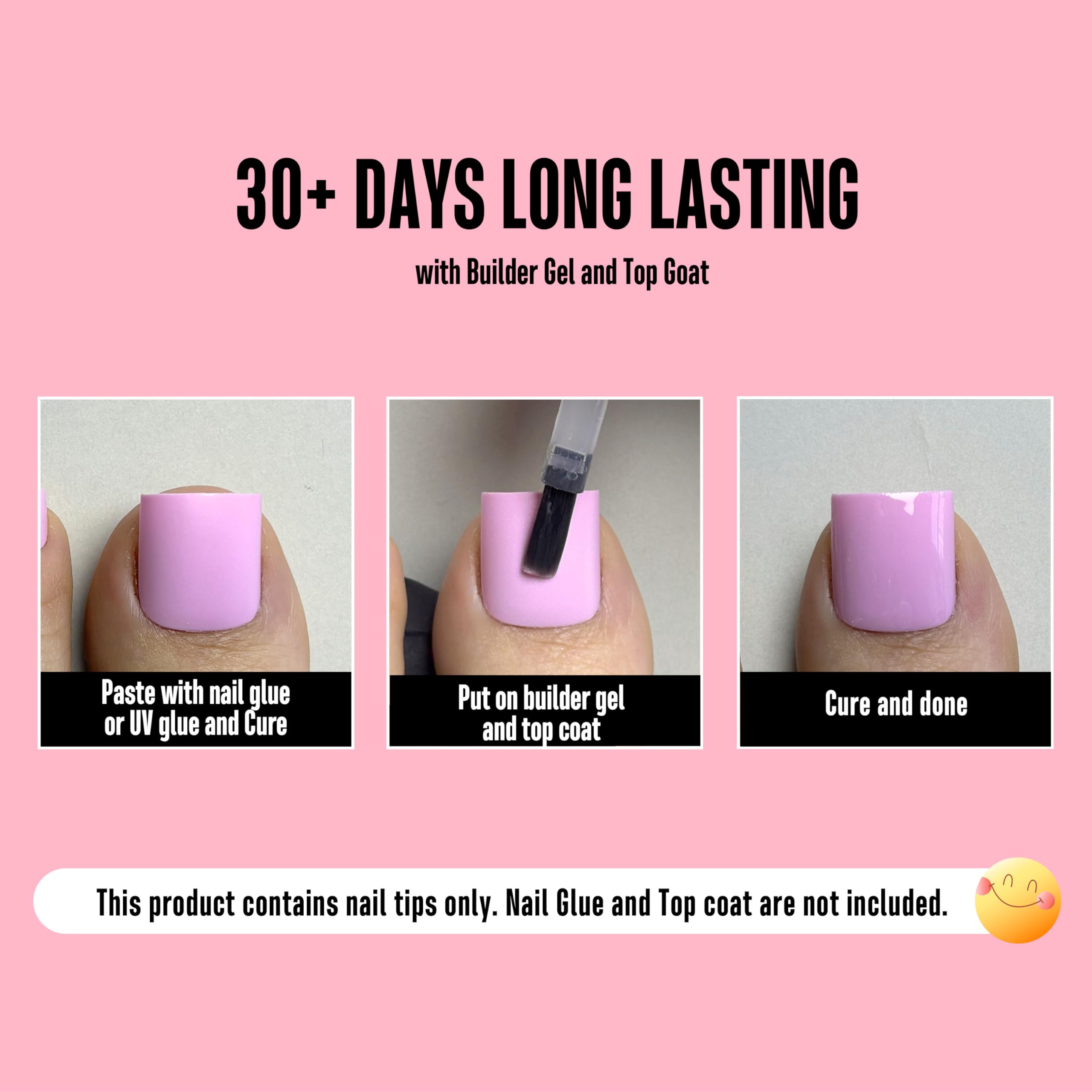 NOVO OVO Pink Square Toe Nail Tips – 240Pcs Soft Gel Full-Cover Nails, 15 Sizes Wide Fit