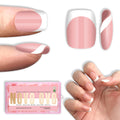 NOVO OVO Short Square Round White French Tip Nail Tips Baby Pink – Extra Thick Full Cover, 240 pcs, 15 Sizes