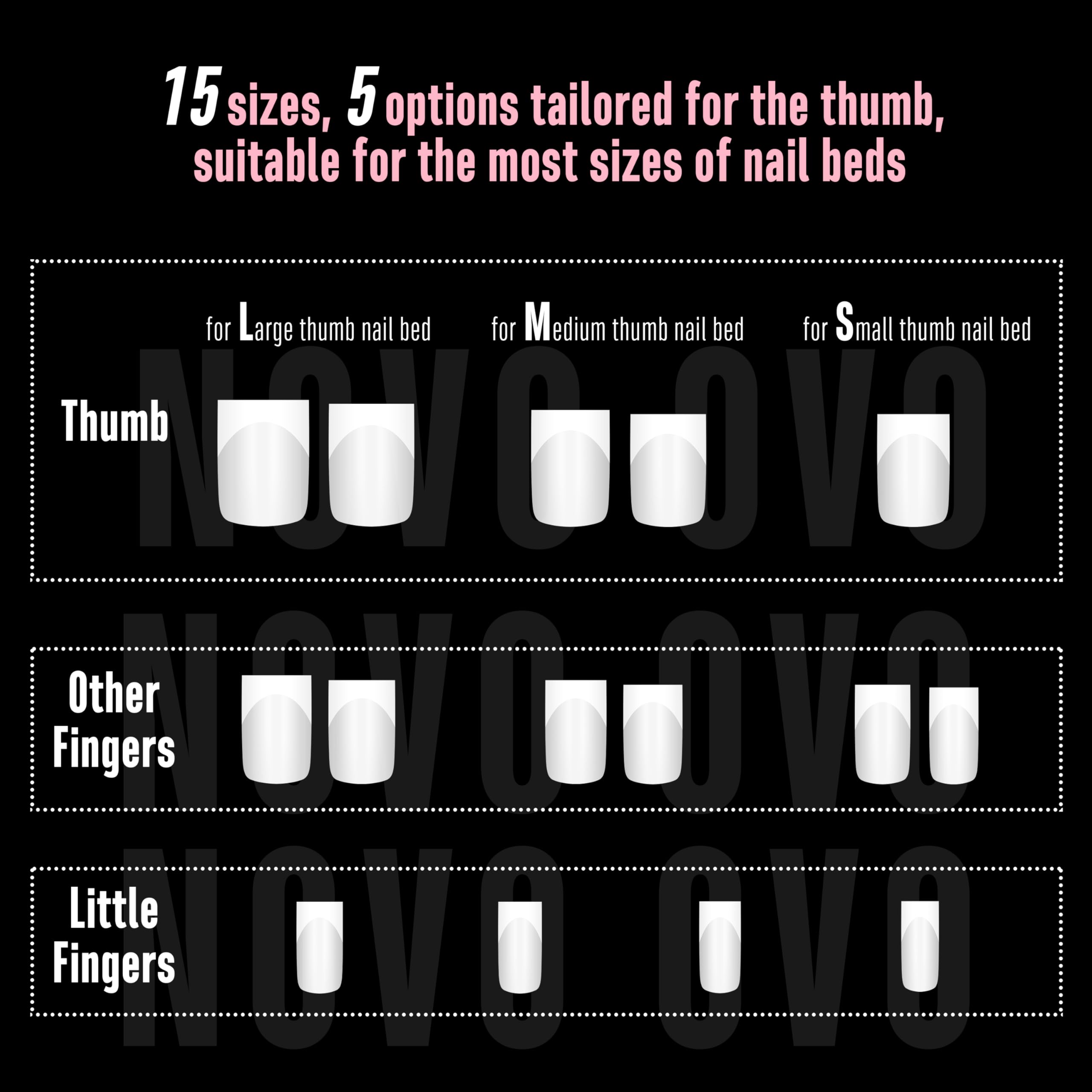 NOVO OVO Milky White Short Sharp Square French Tip Nails – Press-On Soft Gel Tips, 15 Sizes, 240 pcs