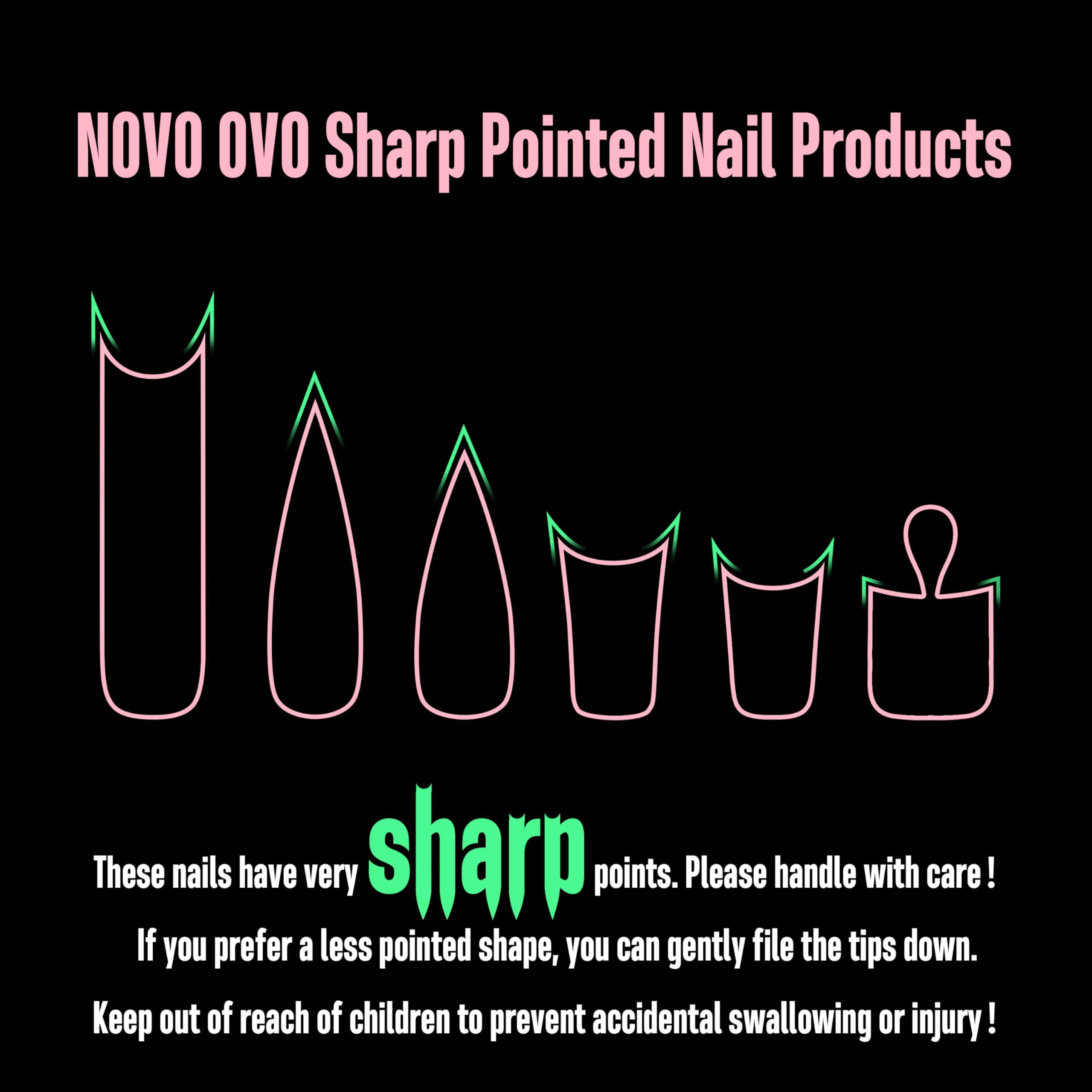 NOVO OVO White French Tip Long XL Sharp Stiletto Nail Tips – Baby Pink Press-On Nails, Soft Gel, 160 pcs, 16 Sizes