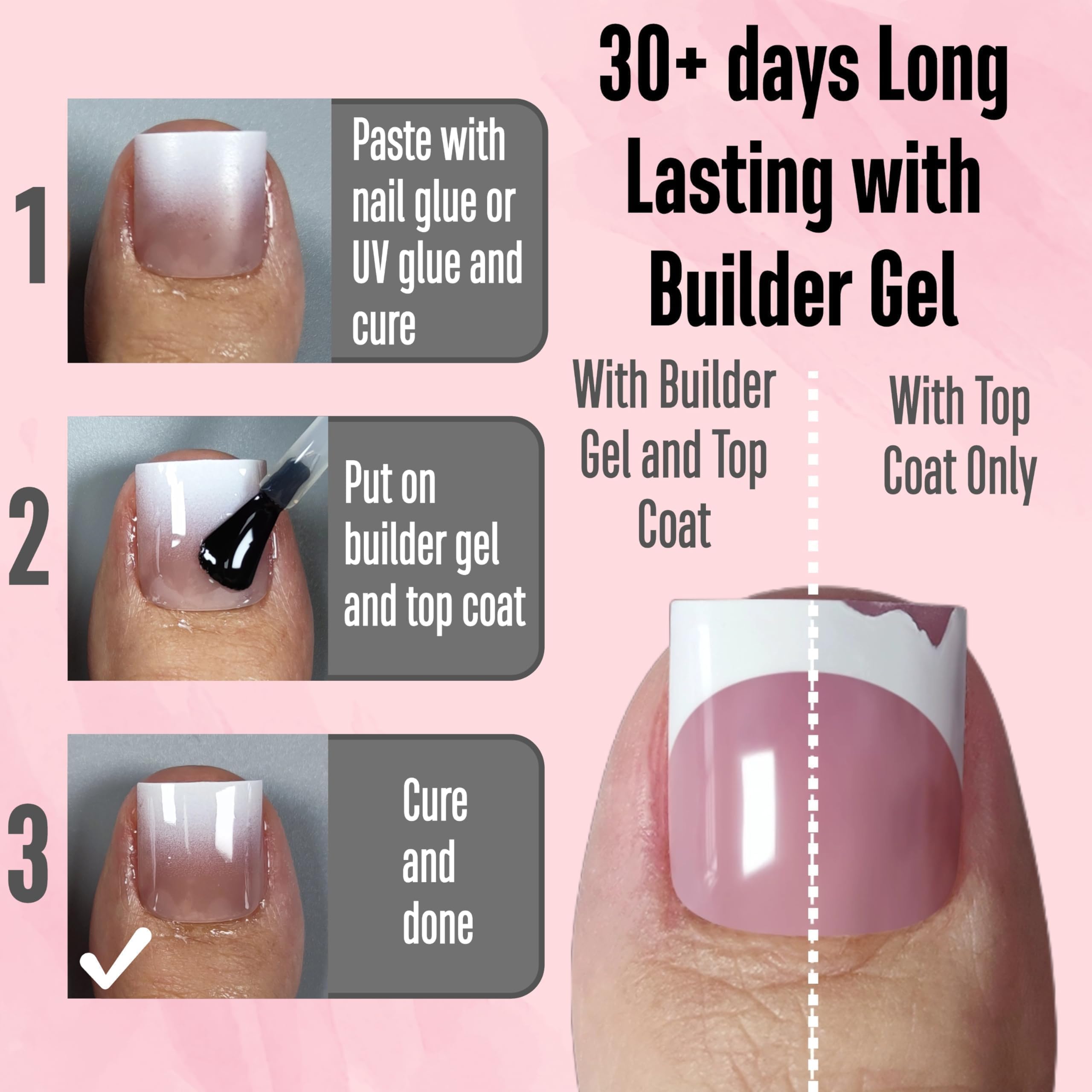 NOVO OVO Ombre French Tip Toe Nail Tips – Pre-Designed Soft Gel Press-On, Brown Pink, 240 pcs, 15 Sizes