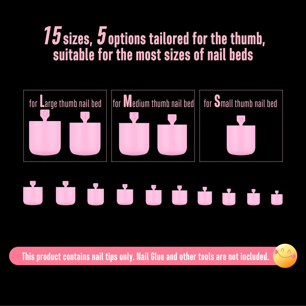 NOVO OVO Pink Square Toe Nail Tips – 240Pcs Soft Gel Full-Cover Nails, 15 Sizes Wide Fit