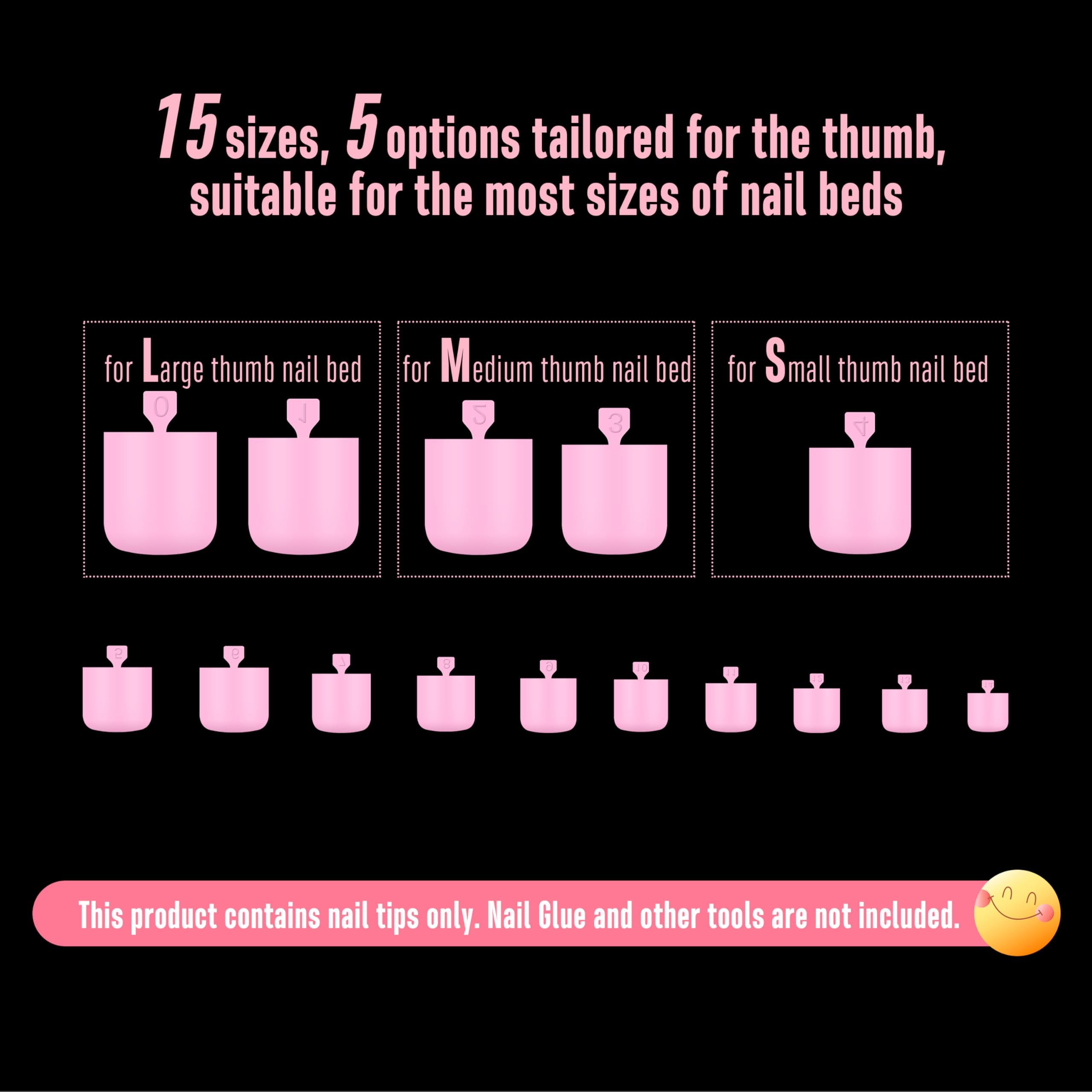 NOVO OVO Pink Square Toe Nail Tips – 240Pcs Soft Gel Full-Cover Nails, 15 Sizes Wide Fit
