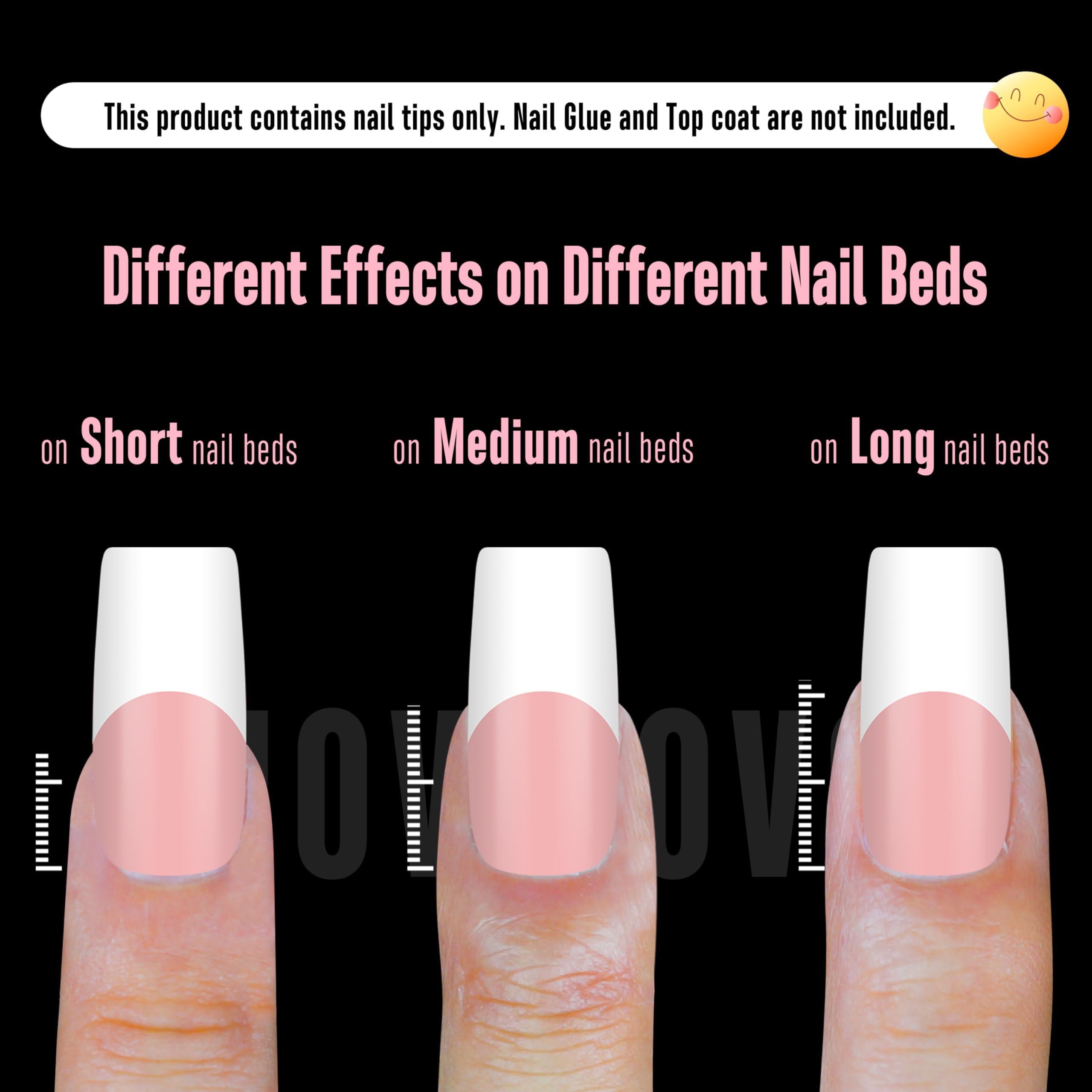 NOVO OVO Old School Wide White French Tip Nails – Press On, Baby Pink, 240 pcs, 15 Sizes