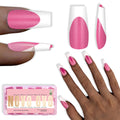 NOVO OVO White French Tip Coffin Nails – Rose Pink, Extra Thick Soft Gel Press-On, 15 Sizes x 240 pcs