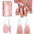 NOVO OVO White French Tip Long XL Sharp Stiletto Nail Tips – Baby Pink Press-On Nails, Soft Gel, 160 pcs, 16 Sizes