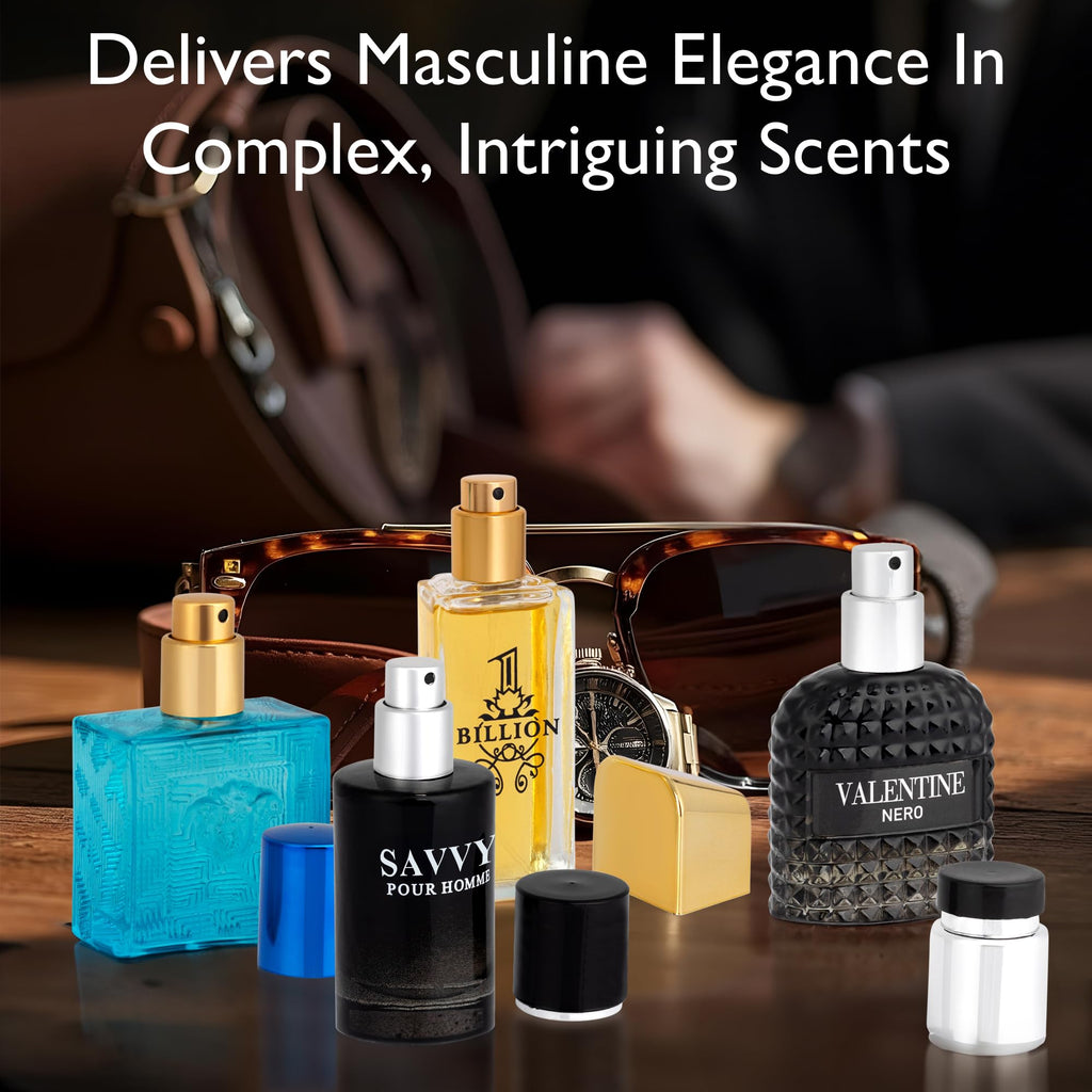 NovoGlow Signature Scent 4-Piece Mini Fragrance Set for Men – Verse Adonis, Valentine Nero, Savvy & 1 Billion (30ml Each)