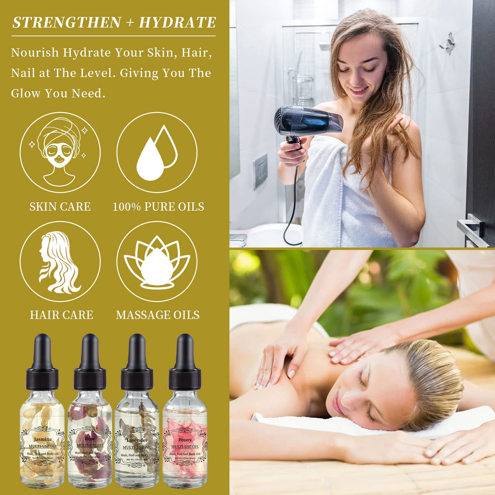 NP NATURES PHILOSOPHY Rose Jasmine Peony Lavender Multi-Use Body Oil - 4x30ml Pack