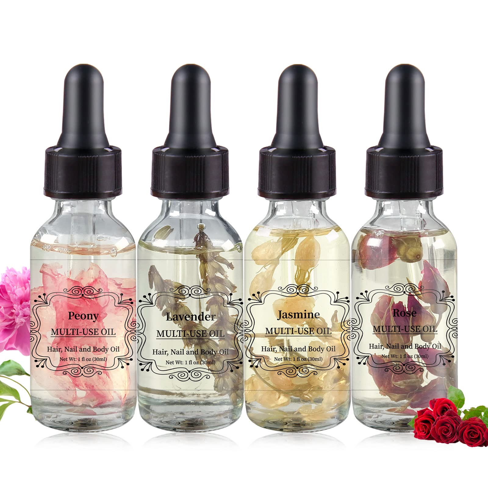 NP NATURES PHILOSOPHY Rose Jasmine Peony Lavender Multi-Use Body Oil - 4x30ml Pack