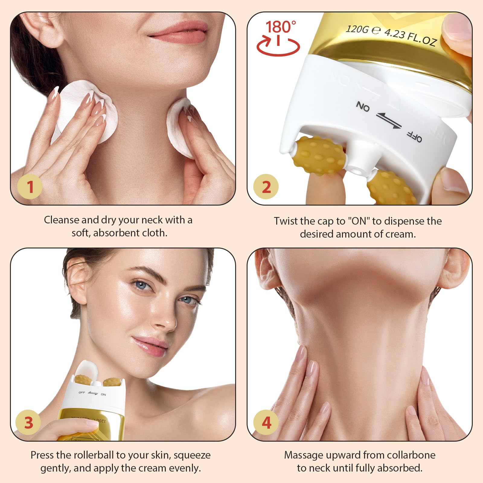 NQINQI AH-8 Firming Neck Cream with Roller – Lift, Tighten & Hydrate Neck & Chest (4.23 fl oz)