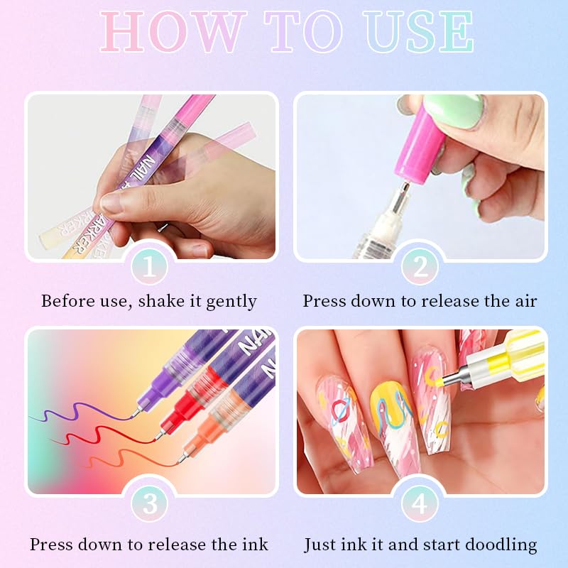NRAEC 12 Colors Nail Art Pens Set – 0.5mm Fine Tip, Quick-Dry & Waterproof