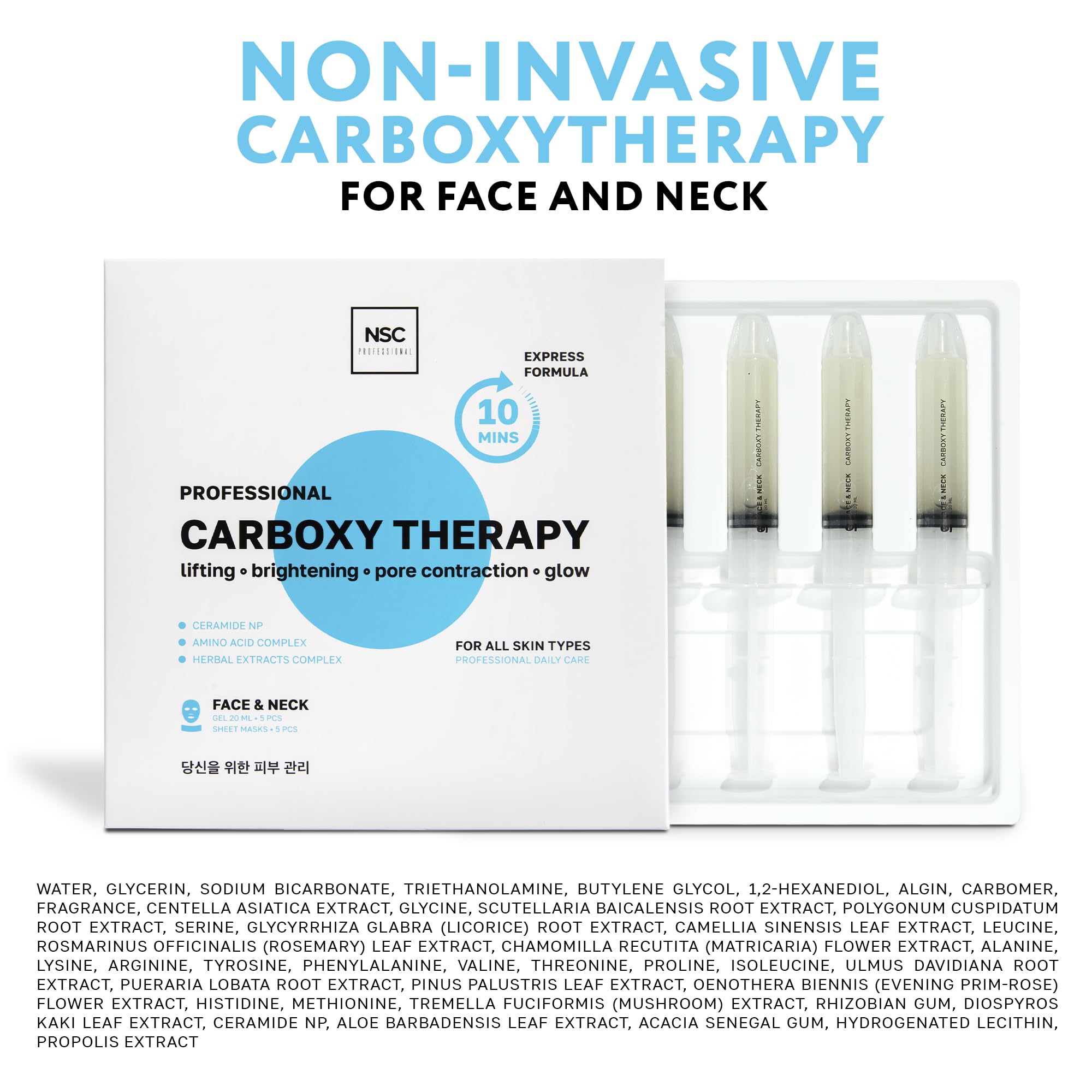 NSC Name Skin Care Carboxy CO2 Therapy Masks Set of 5 – Hydrating Oxygen Treatment for Face & Neck