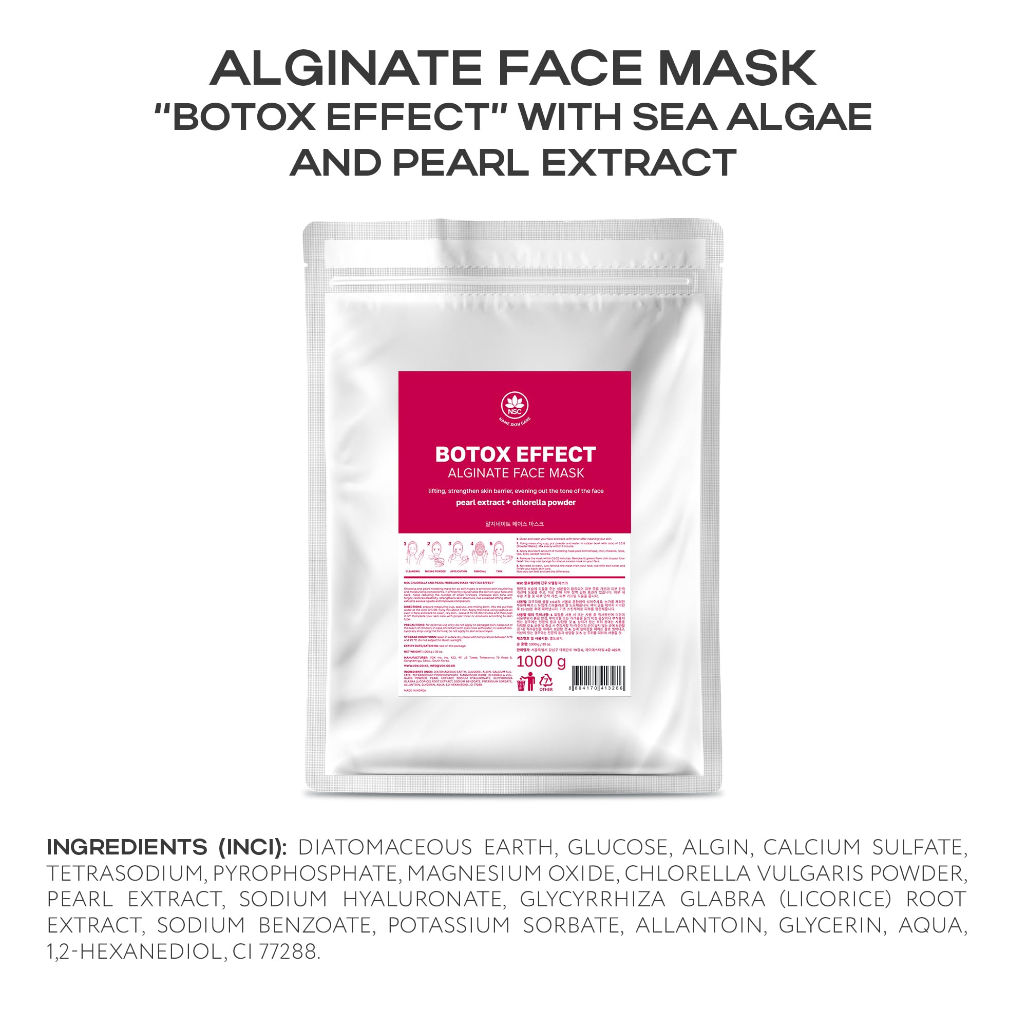 NSC Alginate Mask with Chlorella & Pearl Extract – 2.2lb, 40+ Applications