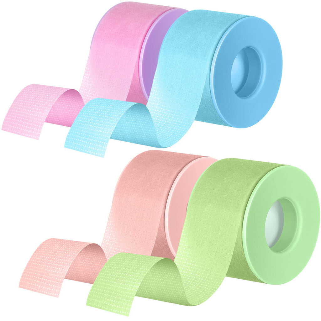 Nuanchu 4 Rolls Lash Tape for Eyelash Extensions — Breathable Microporous Adhesive Tape, 0.98 Inch x 3.9 Yard per Roll (Colorful)