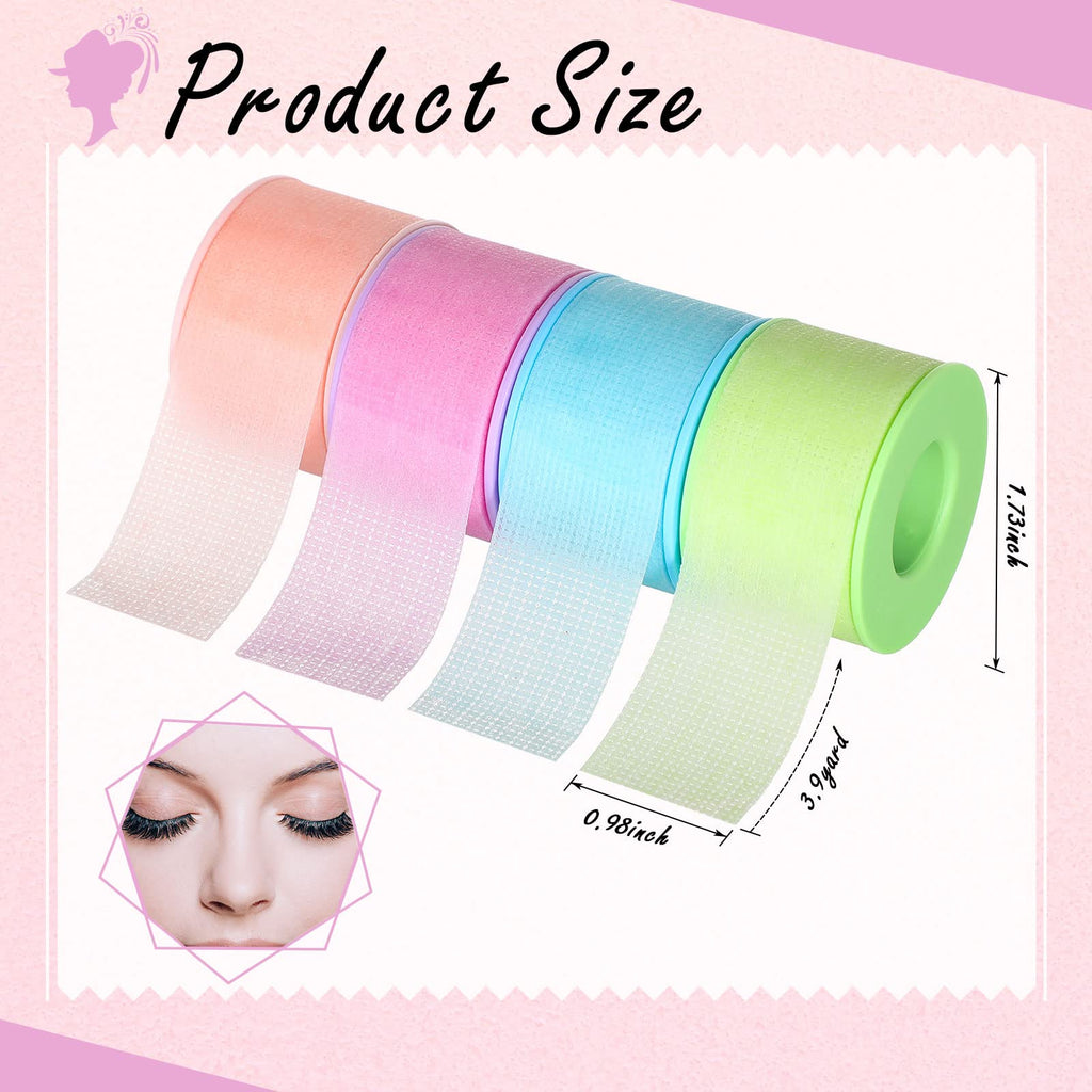 Nuanchu 4 Rolls Lash Tape for Eyelash Extensions — Breathable Microporous Adhesive Tape, 0.98 Inch x 3.9 Yard per Roll (Colorful)