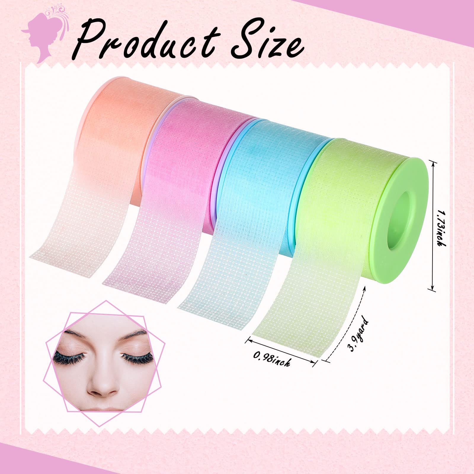 Nuanchu 4 Rolls Lash Tape for Eyelash Extensions — Breathable Microporous Adhesive Tape, 0.98 Inch x 3.9 Yard per Roll (Colorful)