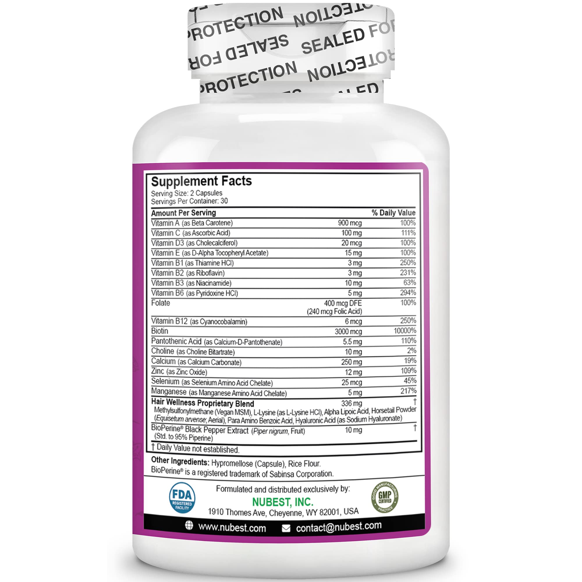 NuBest Hair Xtra - Hair Growth Vitamin with Biotin, Zinc & MSM | Vegan, Non-GMO