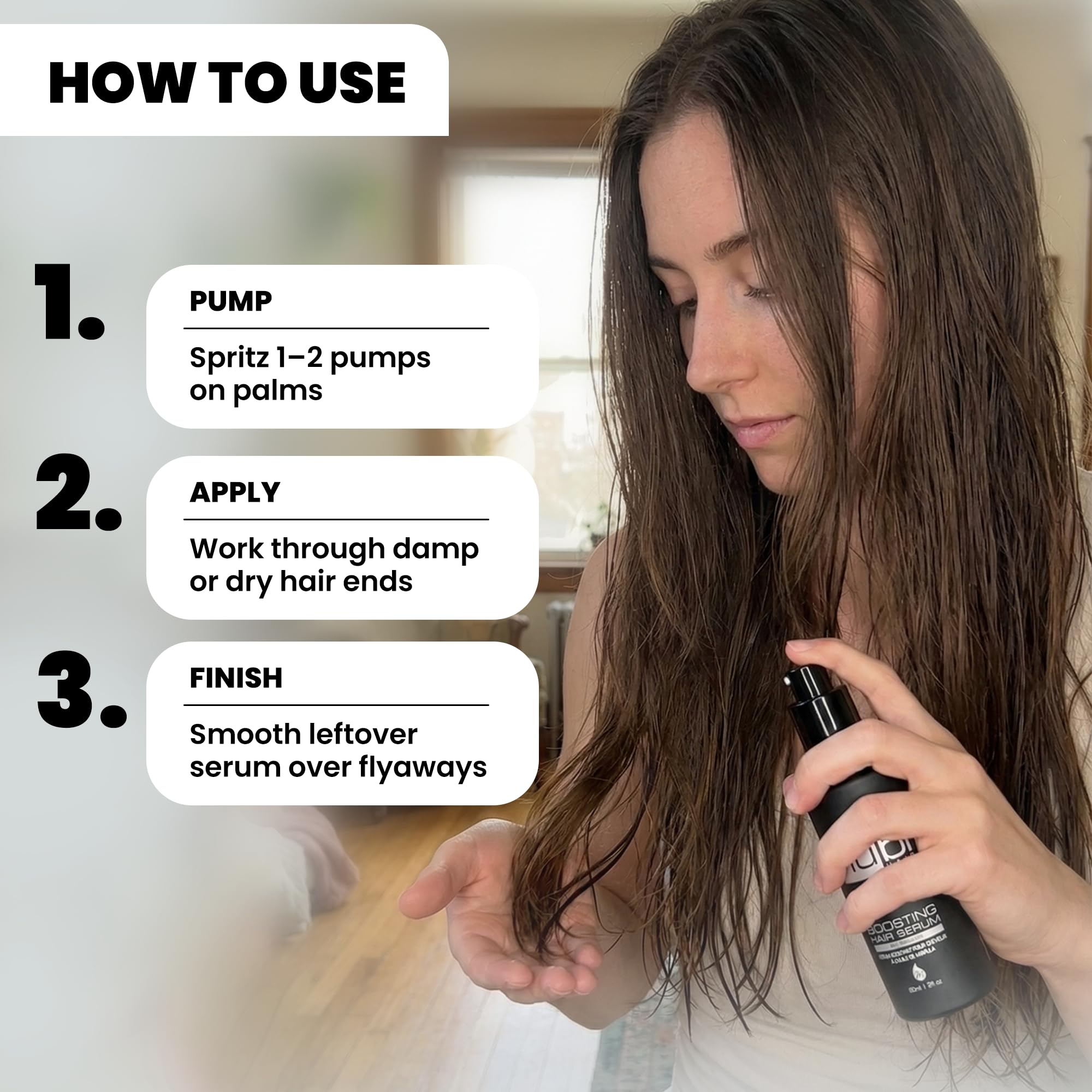 Nubi Hair Silky Smooth Serum – Marula Oil, Aloe Vera & Vitamin E | Non-Greasy, All Hair Types, 2 fl oz (3 Pack)