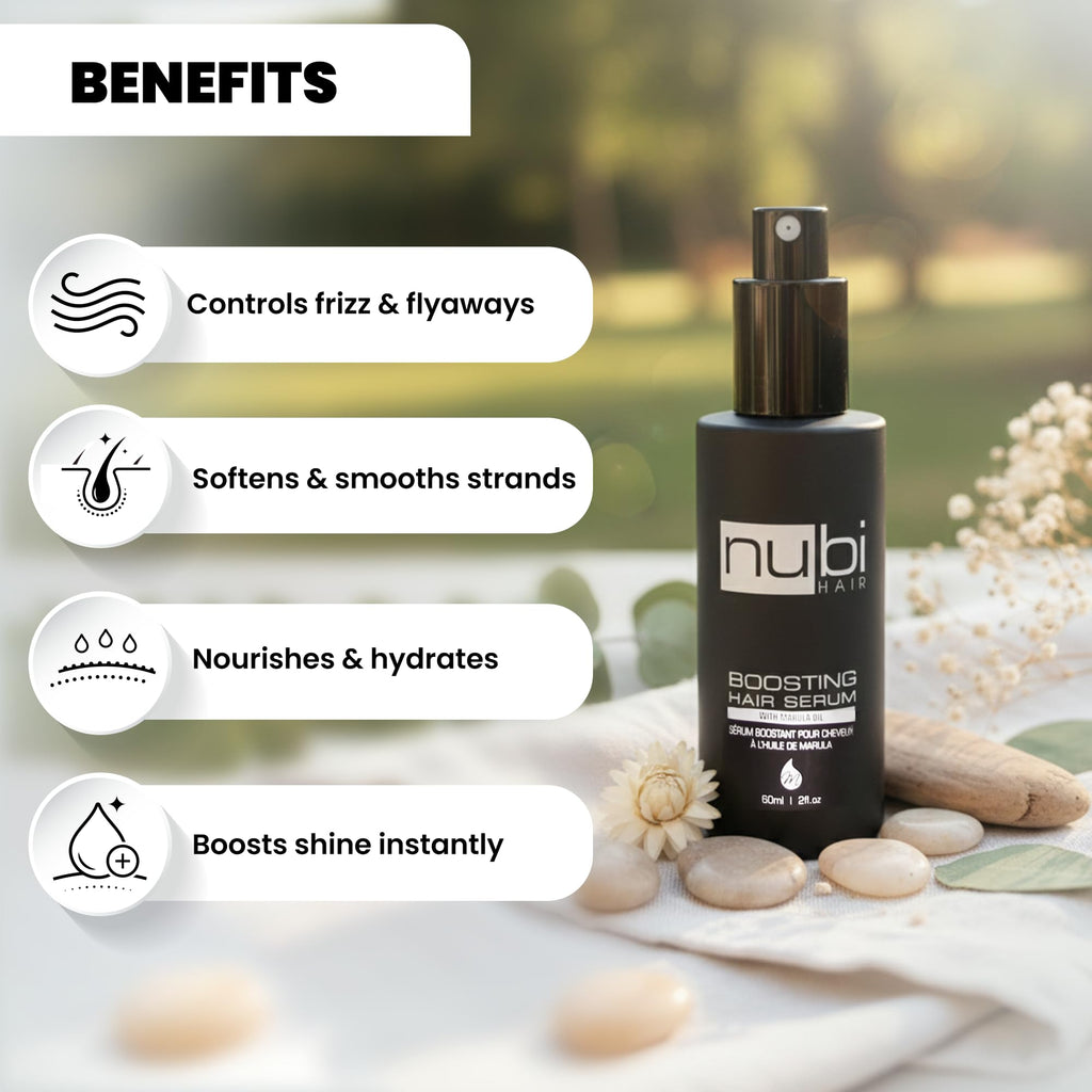 Nubi Hair Silky Smooth Serum – Marula Oil, Aloe Vera & Vitamin E | Non-Greasy, All Hair Types, 2 fl oz (3 Pack)